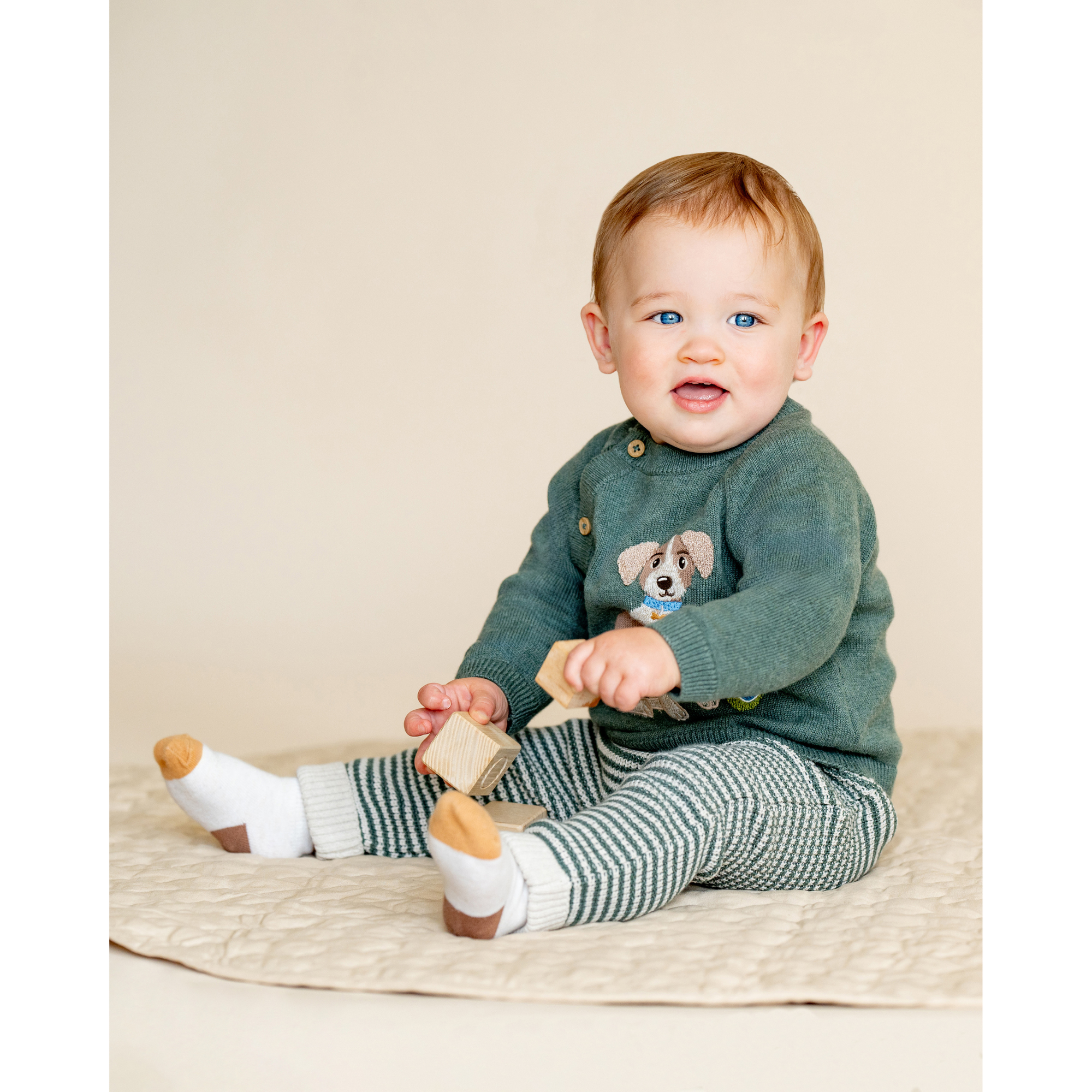 Bebe Otto Proud Puppy Organic Knitted Jumper - Sage