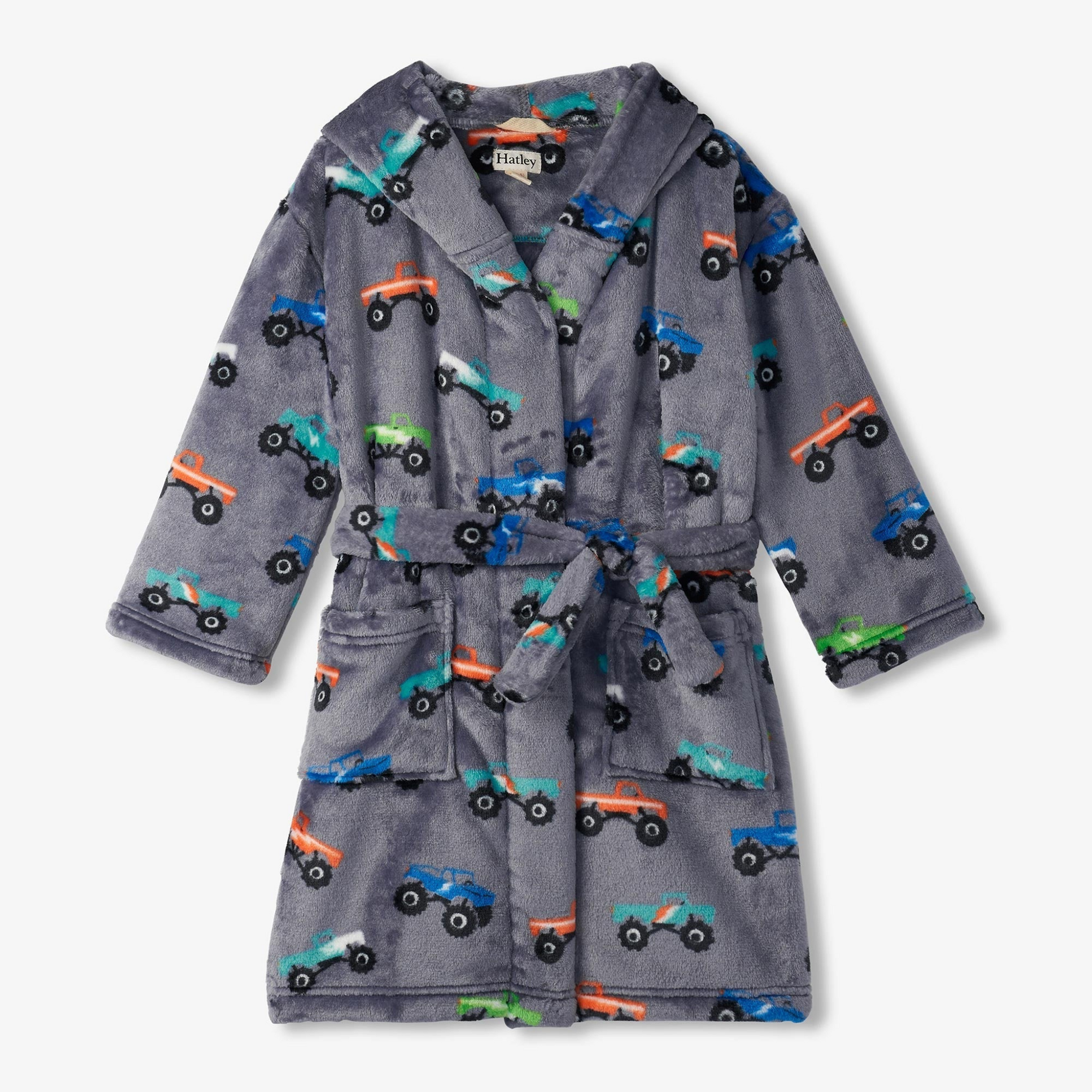 New Pre-Order. Hatley Monster Trucks Fuzzy Fleece Robe - Folkstone Gray