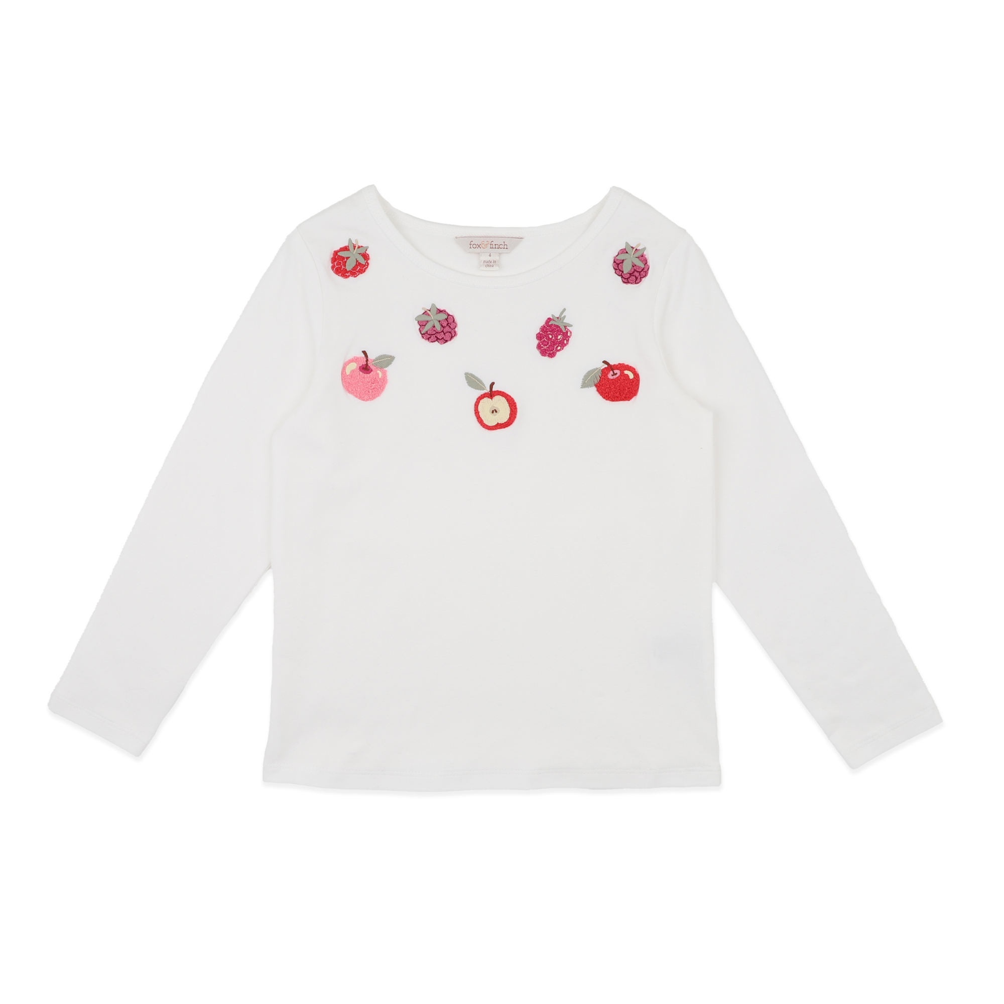 Fox &amp; Finch Orchard Bloom Emb. Fruit Long Sleeve Tee - Cloud