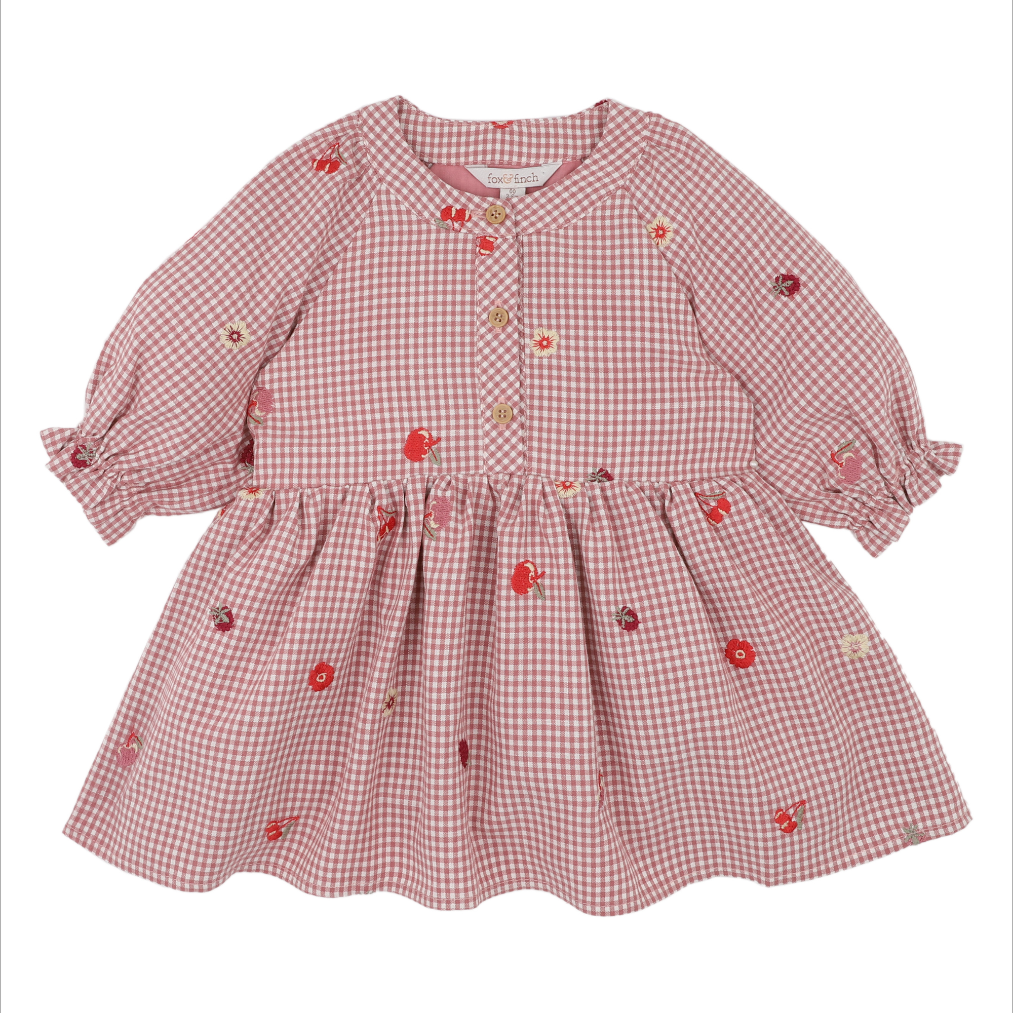 Fox &amp; Finch Orchard Bloom Emb. Check Dress - Dusty Pink Check
