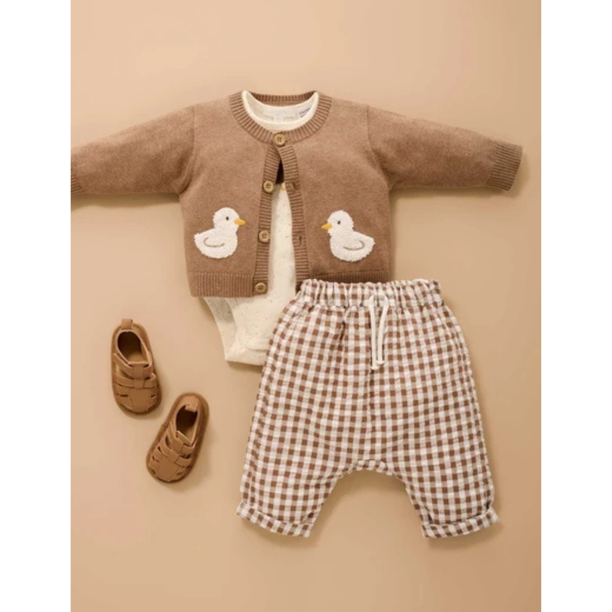 Purebaby Goose Chenille Cardigan - Milk Choc Melange