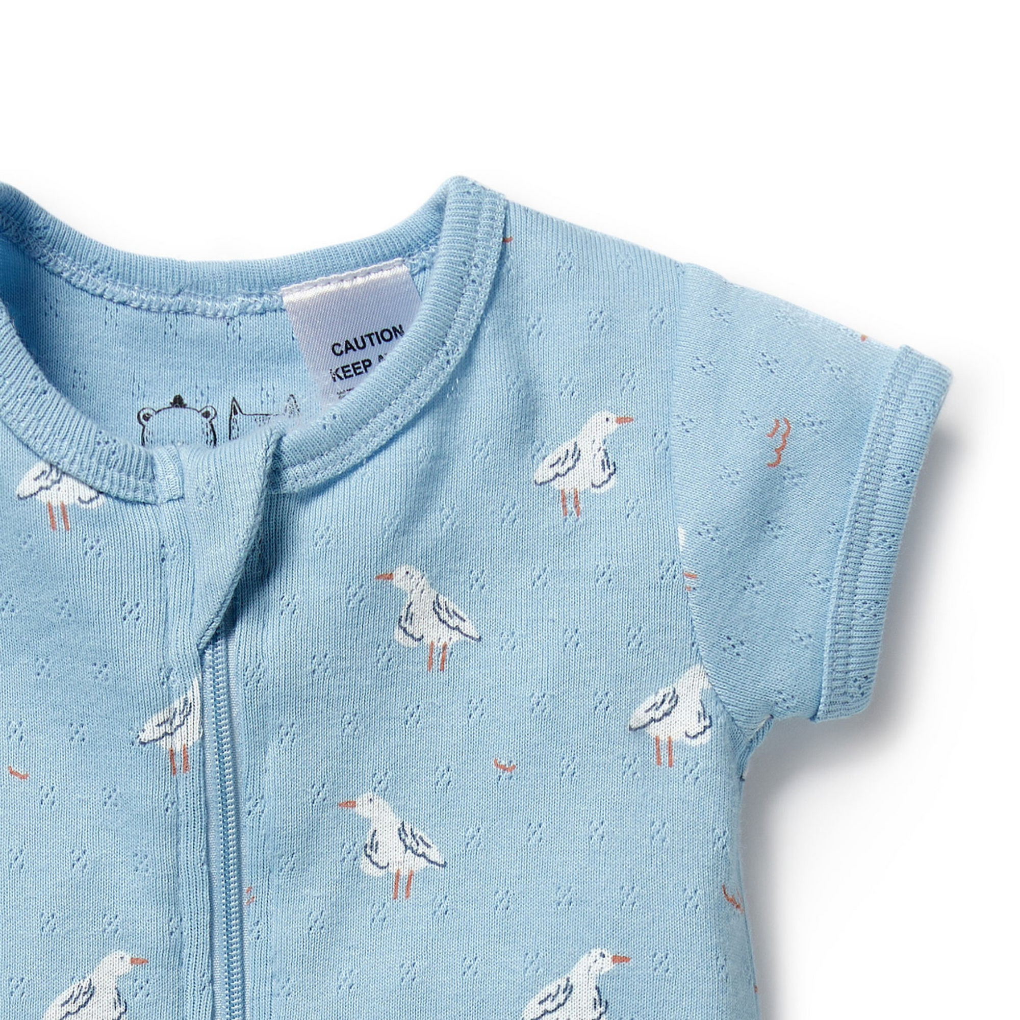 Wilson &amp; Frenchy Sunny Seagulls Organic Pointelle Boyleg Zipsuit - Sunny Seagulls