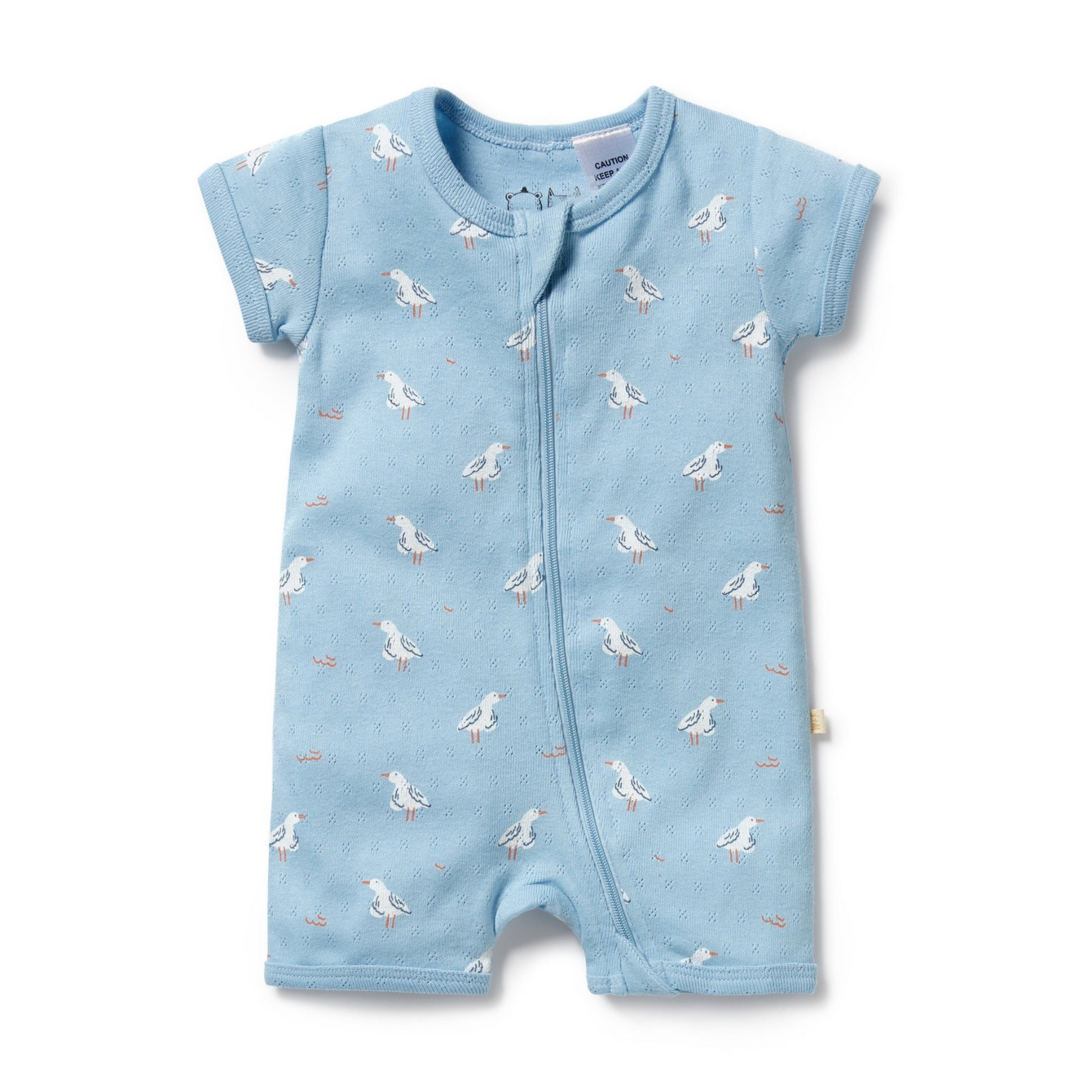 Wilson & Frenchy Sunny Seagulls Organic Pointelle Boyleg Zipsuit - Sunny Seagulls