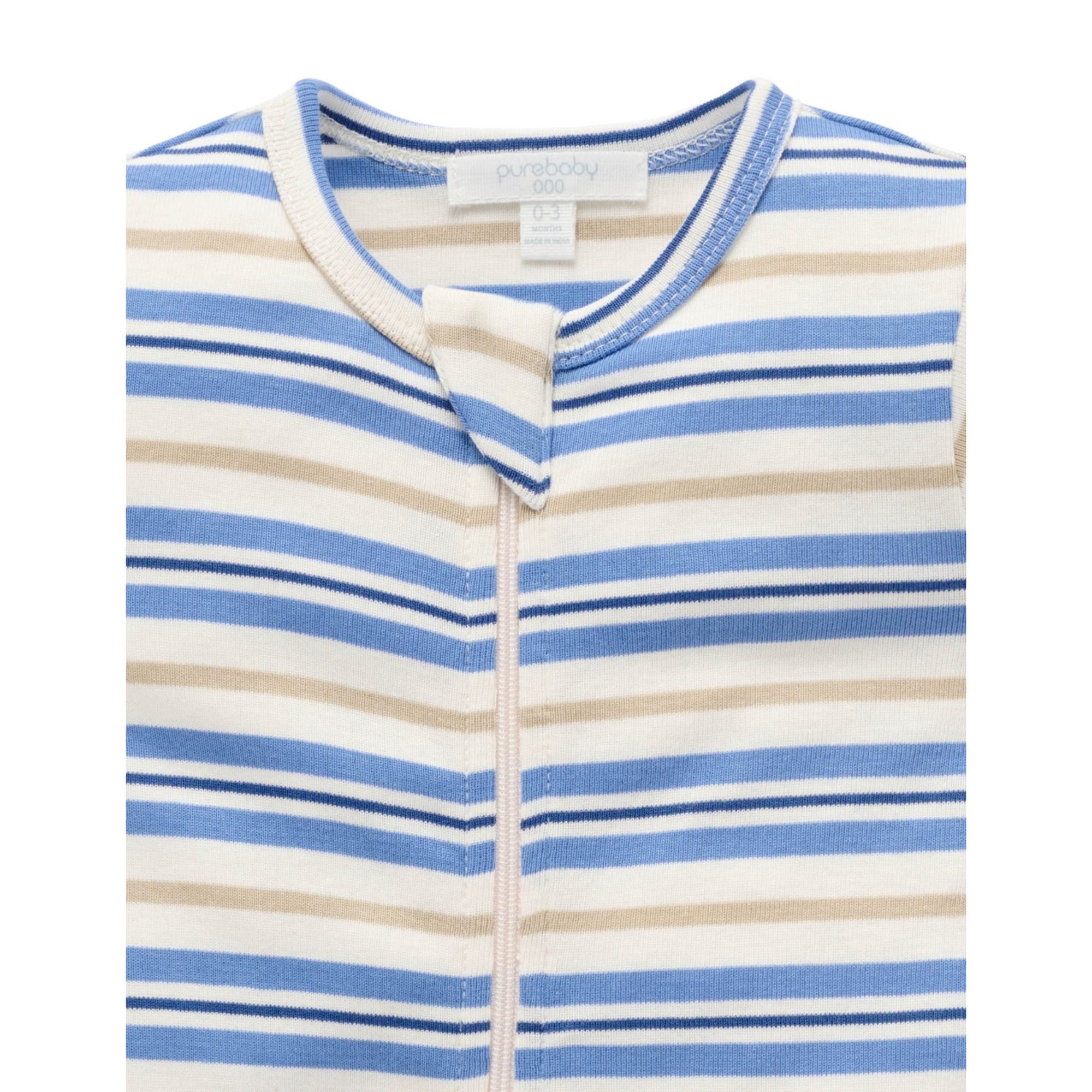 Purebaby Rib S/Sleeve Growsuit - Blue Jay Beech Stripe