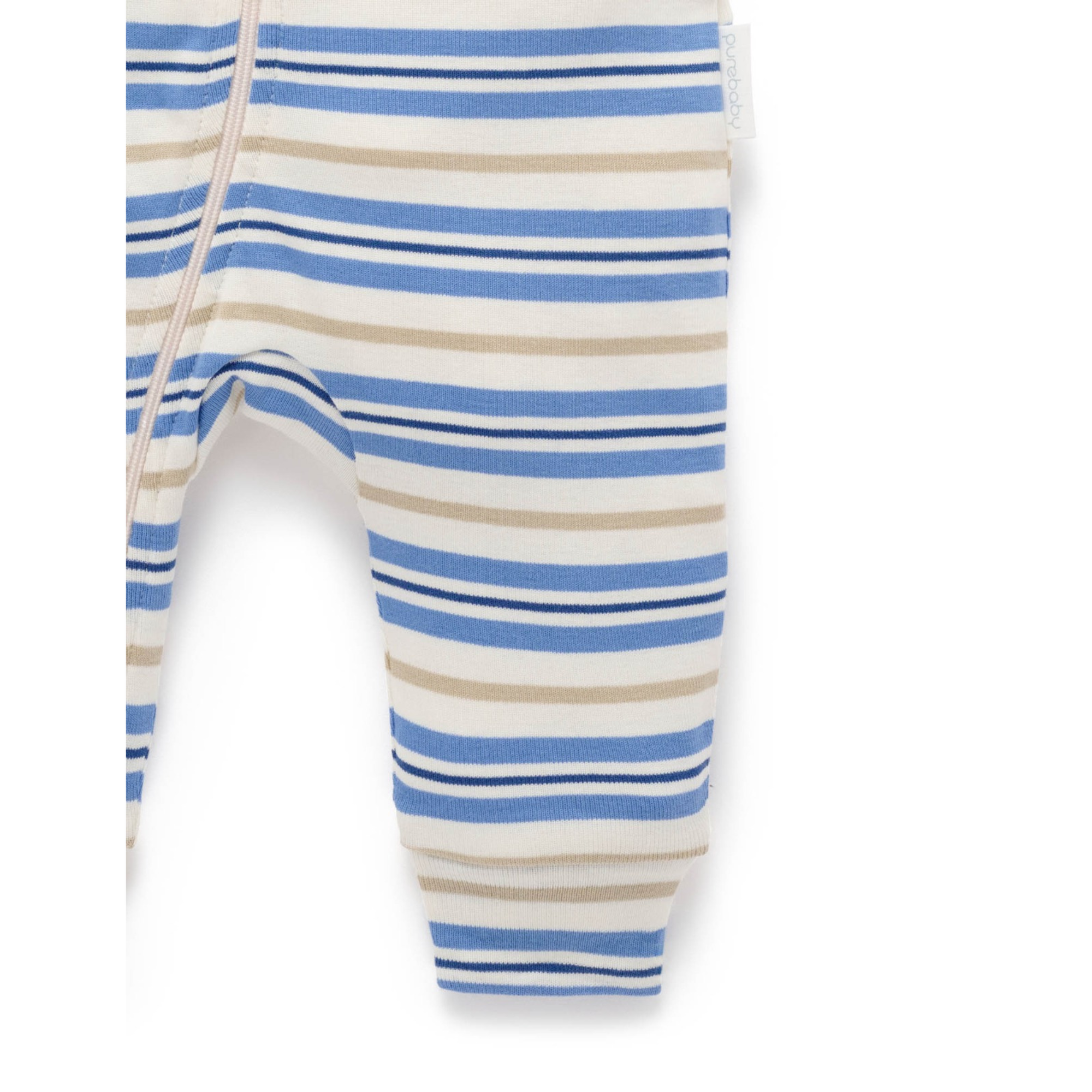 Purebaby Rib S/Sleeve Growsuit - Blue Jay Beech Stripe