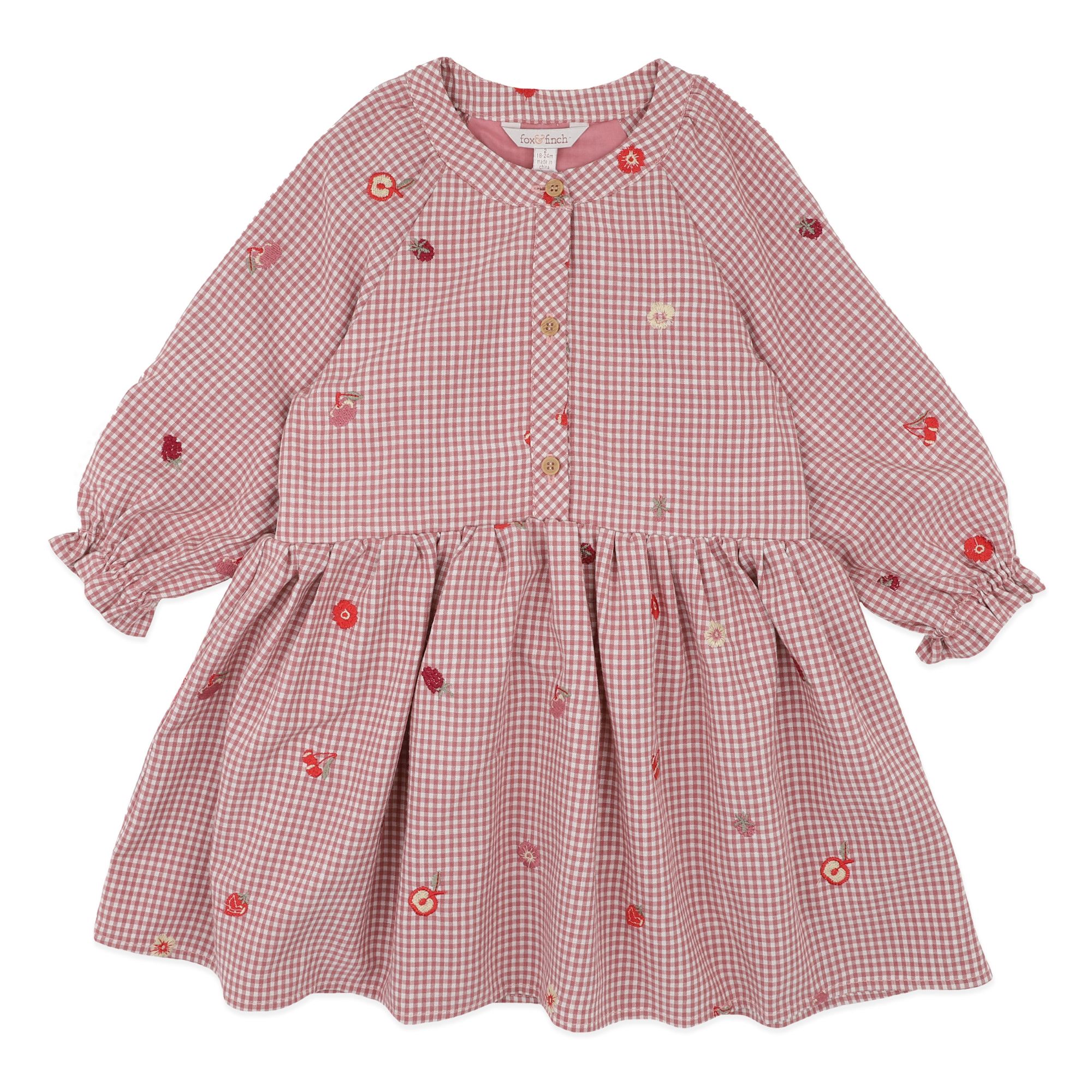 Fox &amp; Finch Orchard Bloom Emb. Check Dress - Dusty Pink Check