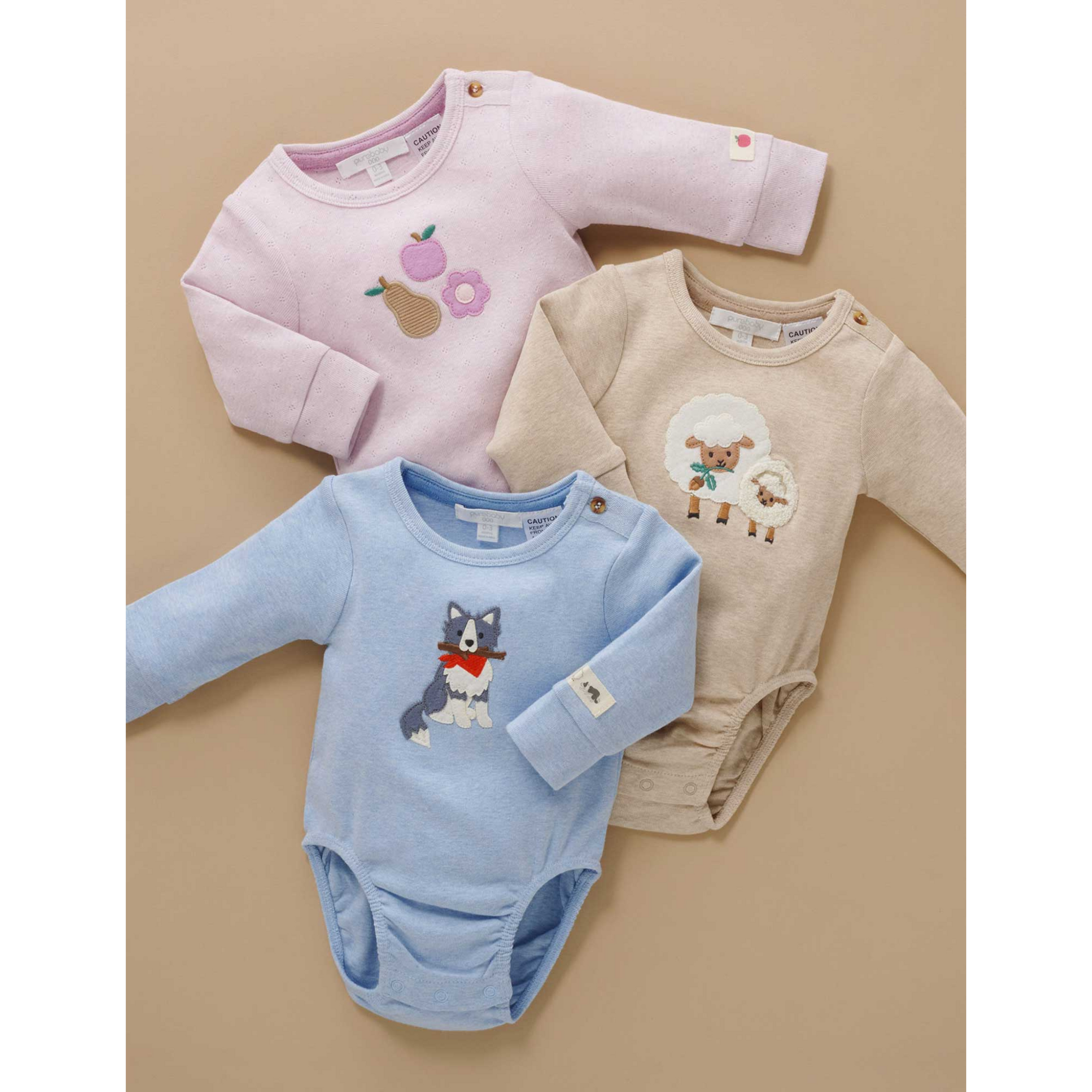 Purebaby Applique Bodysuit - Almond Melange