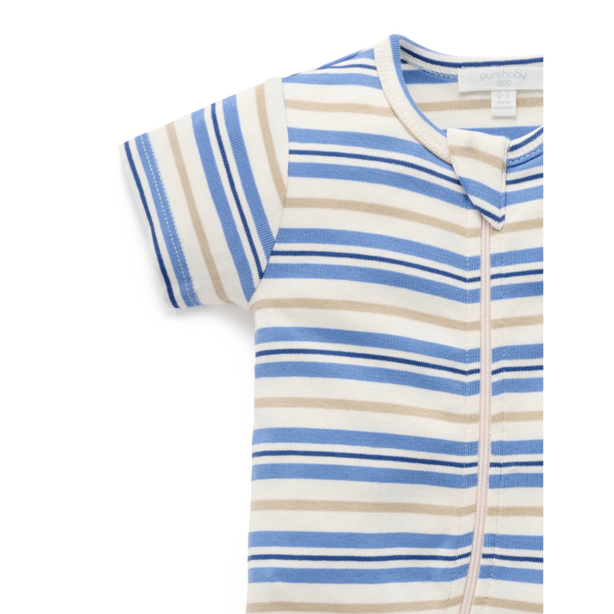 Purebaby Rib S/Sleeve Growsuit - Blue Jay Beech Stripe