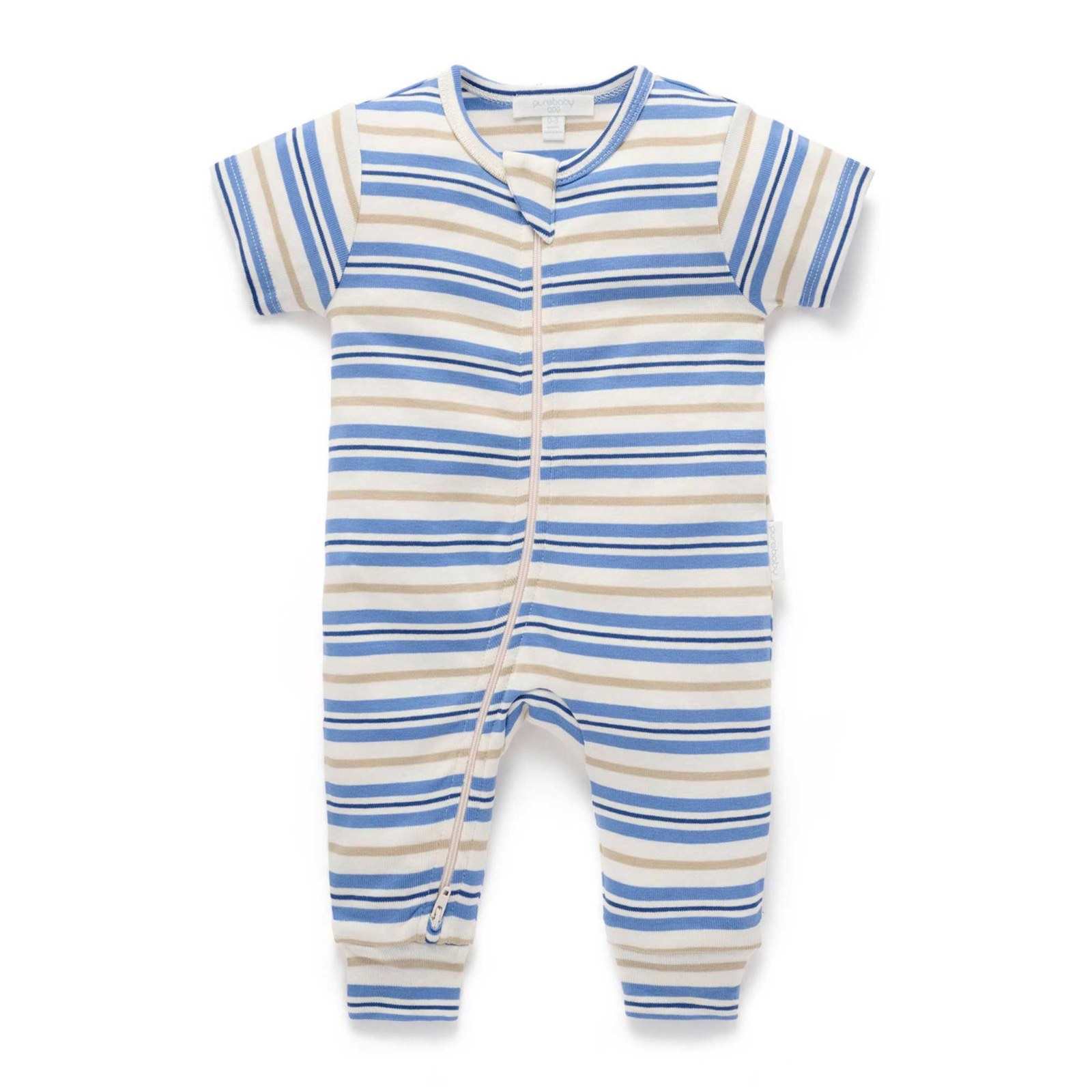 Purebaby Rib S/Sleeve Growsuit - Blue Jay Beech Stripe