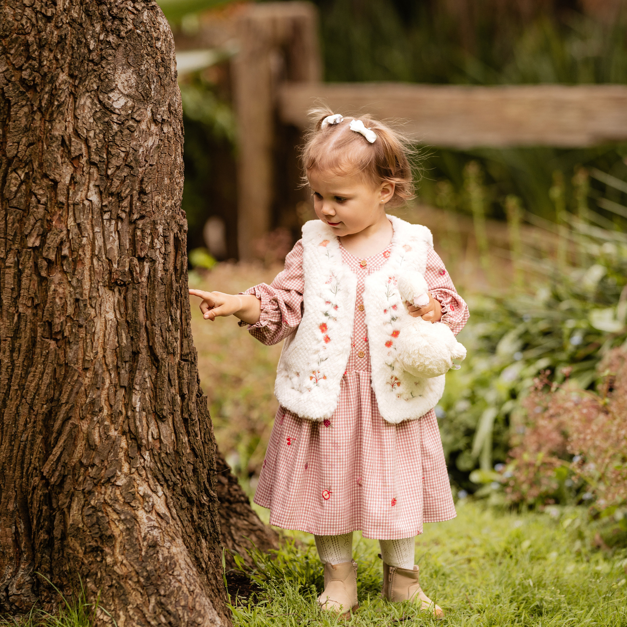 Fox &amp; Finch Orchard Bloom Emb. Check Dress - Dusty Pink Check