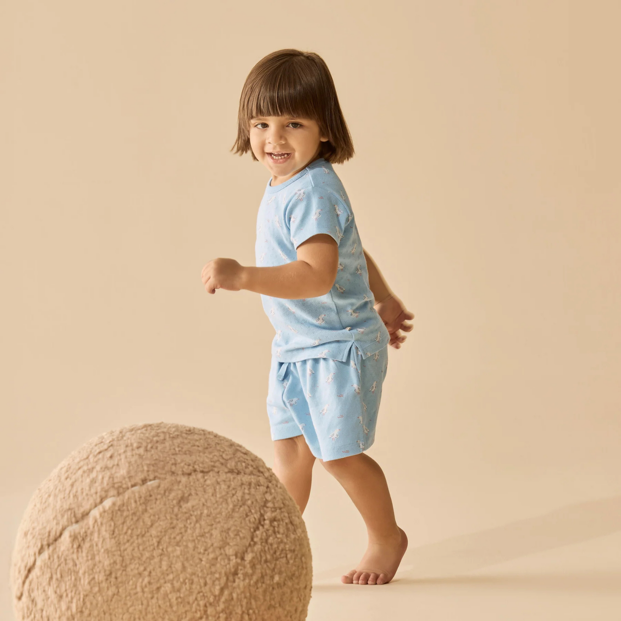 Wilson &amp; Frenchy Sunny Seagulls Organic Pointelle Short Sleeved Pyjamas - Sunny Seagulls