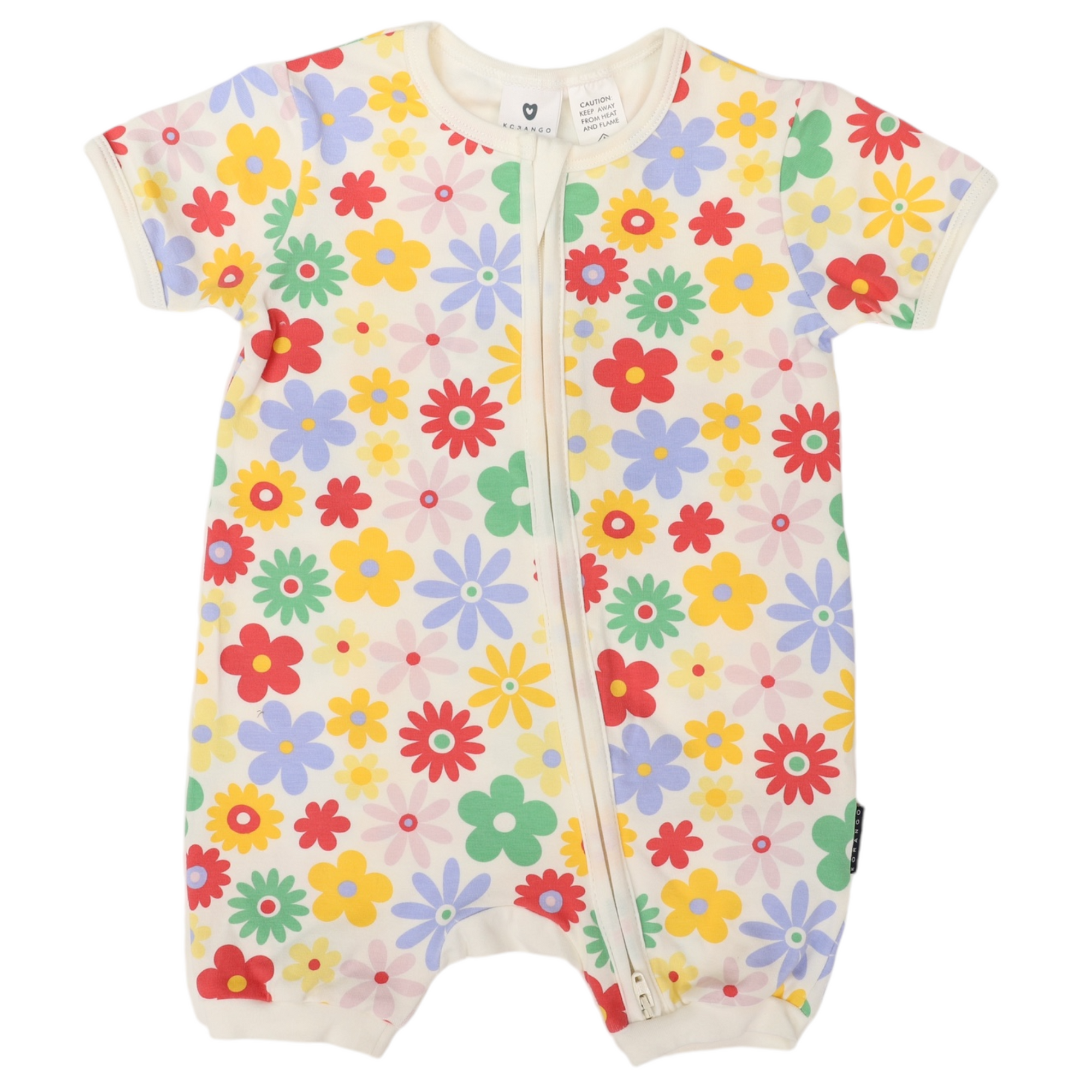 Korango Flower Print Short Sleeve Zip Romper - Cloud