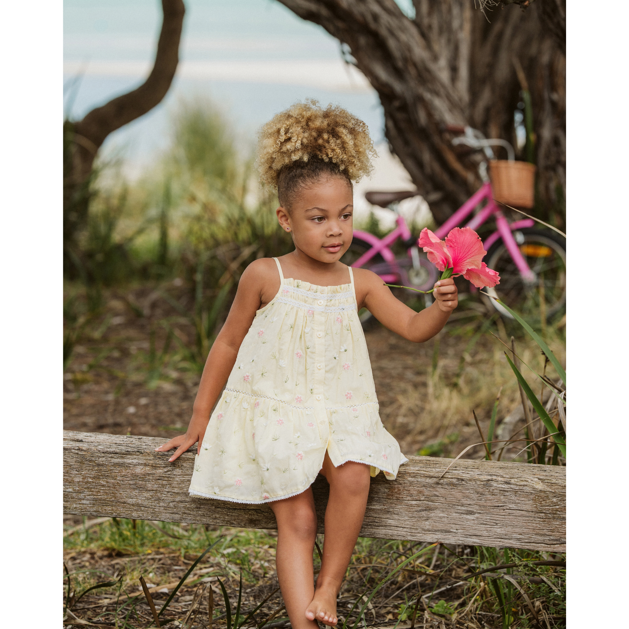 Bébé Pia All Over Embroidery Dress - Lemon