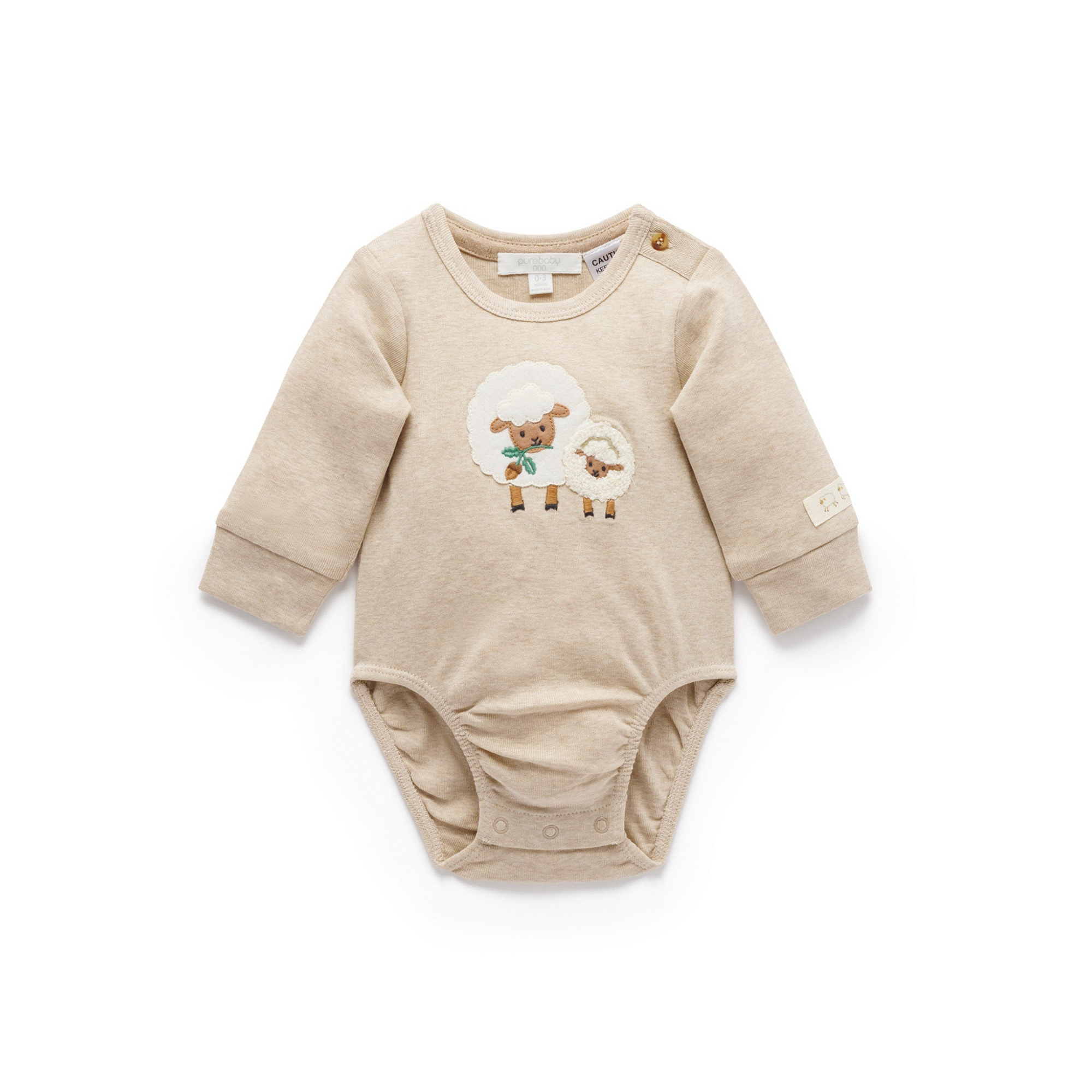 Purebaby Applique Bodysuit - Almond Melange