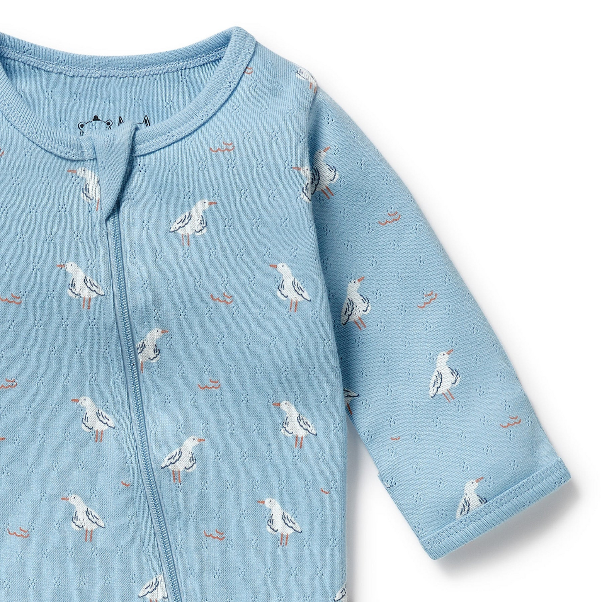 Wilson &amp; Frenchy Sunny Seagulls Organic Pointelle Zipsuit with Feet - Sunny Seagulls