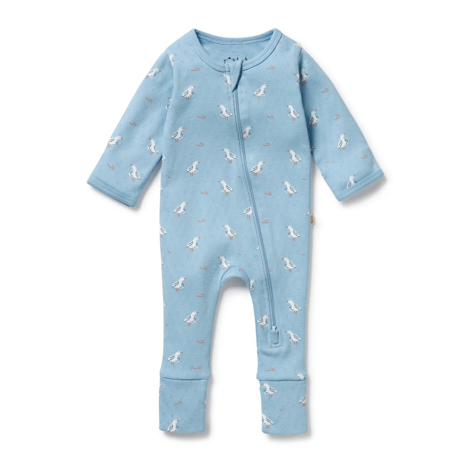 Wilson & Frenchy Sunny Seagulls Organic Pointelle Zipsuit with Feet - Sunny Seagulls