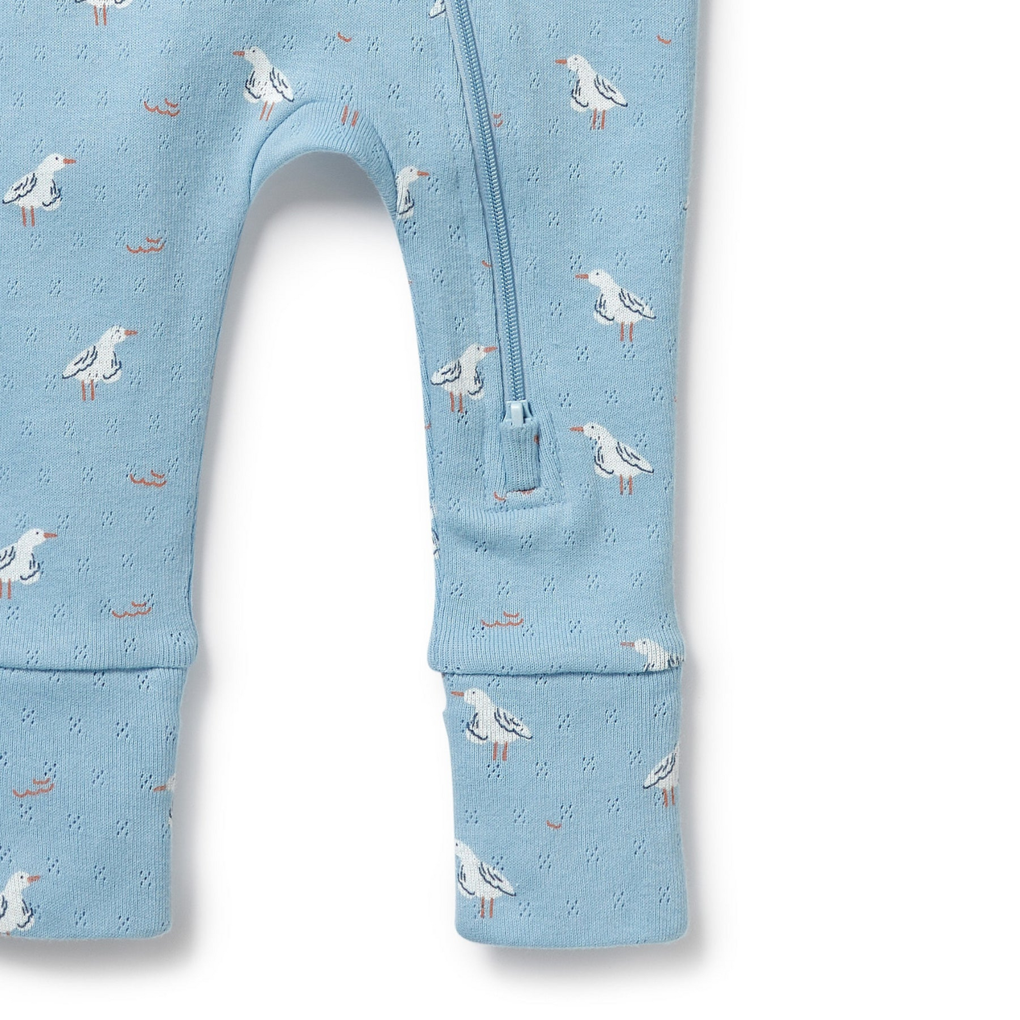 Wilson &amp; Frenchy Sunny Seagulls Organic Pointelle Zipsuit with Feet - Sunny Seagulls