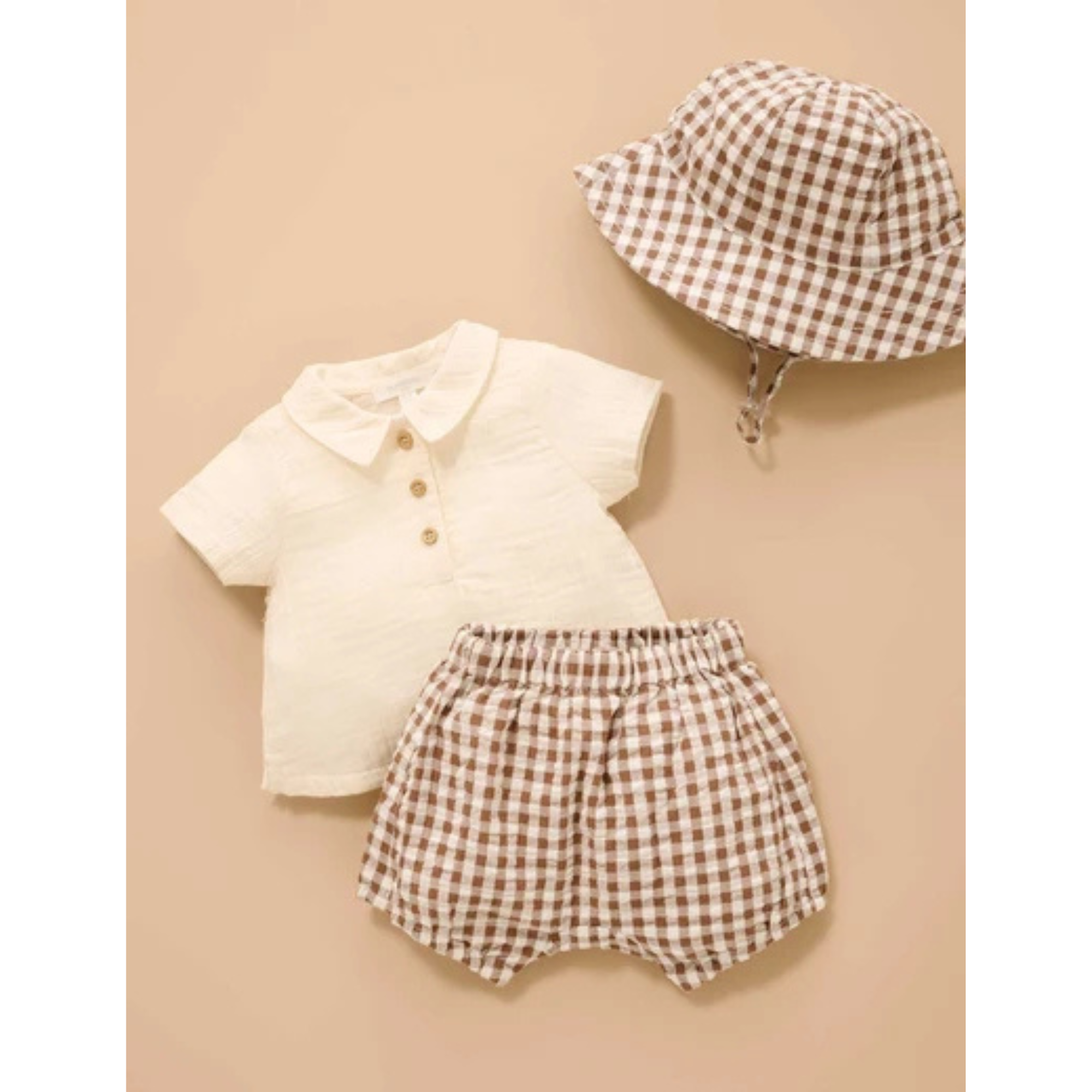 Purebaby Gingham Hat - Milk Choc Gingham