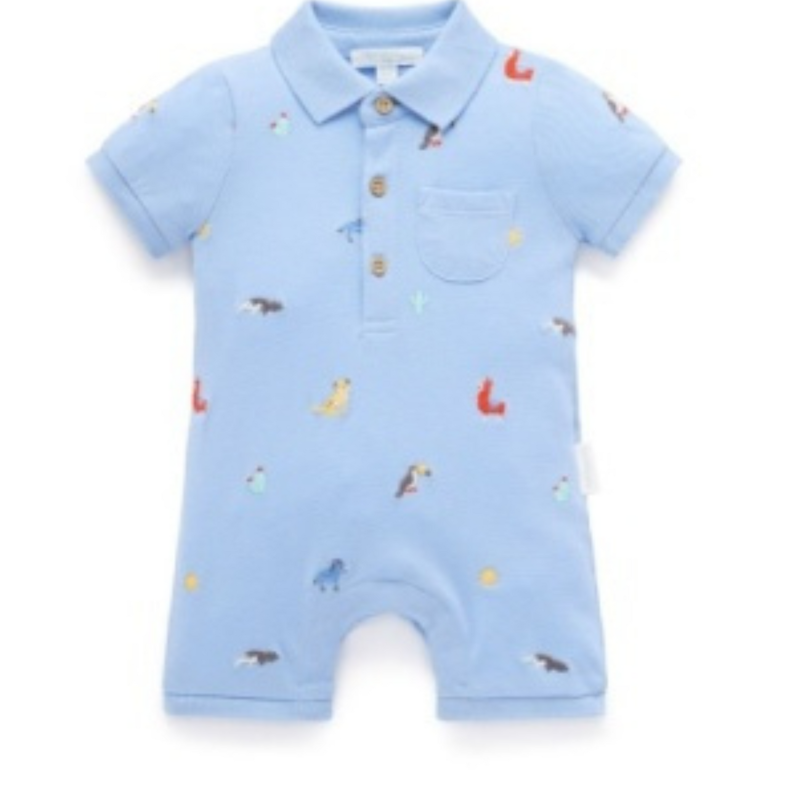 Purebaby Polo Growsuit - Animal Fiesta Broderie