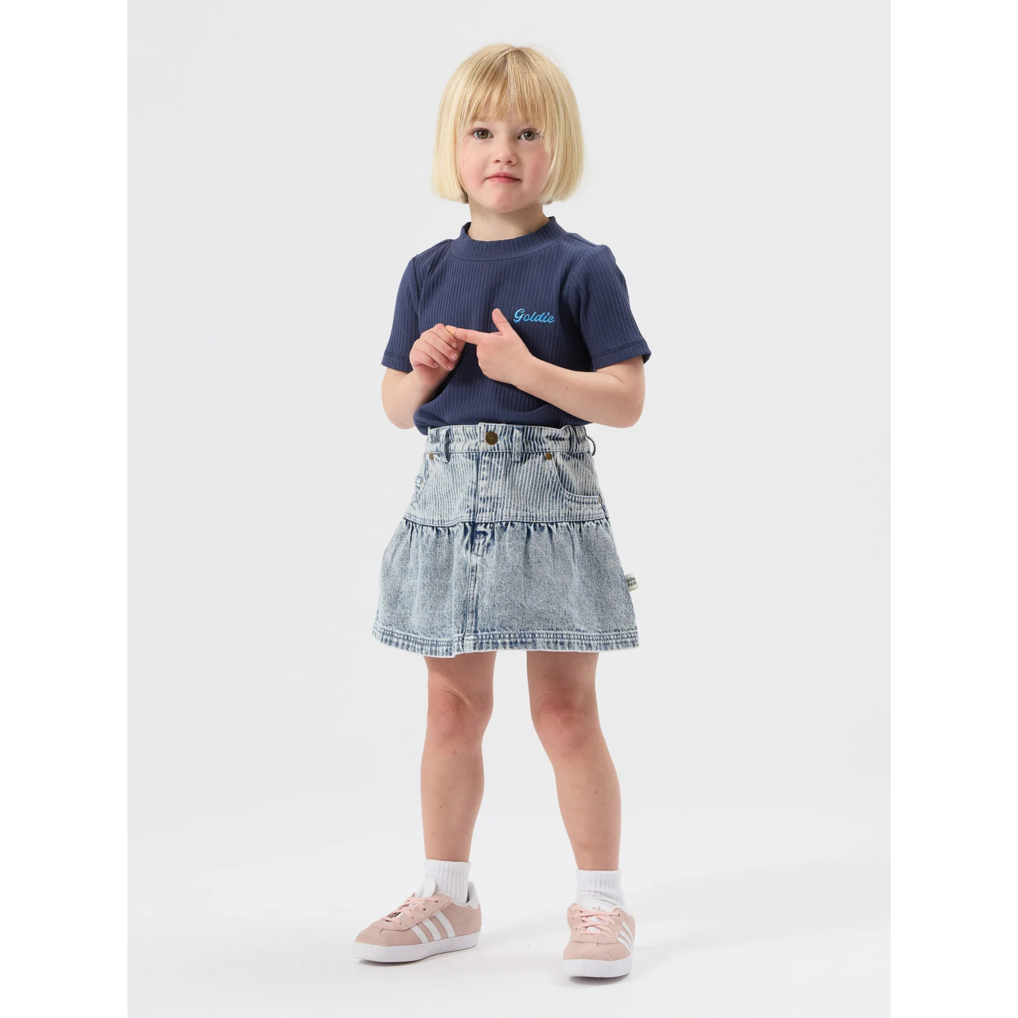 Goldie + Ace Pinstripe Peplum Denim Skirt