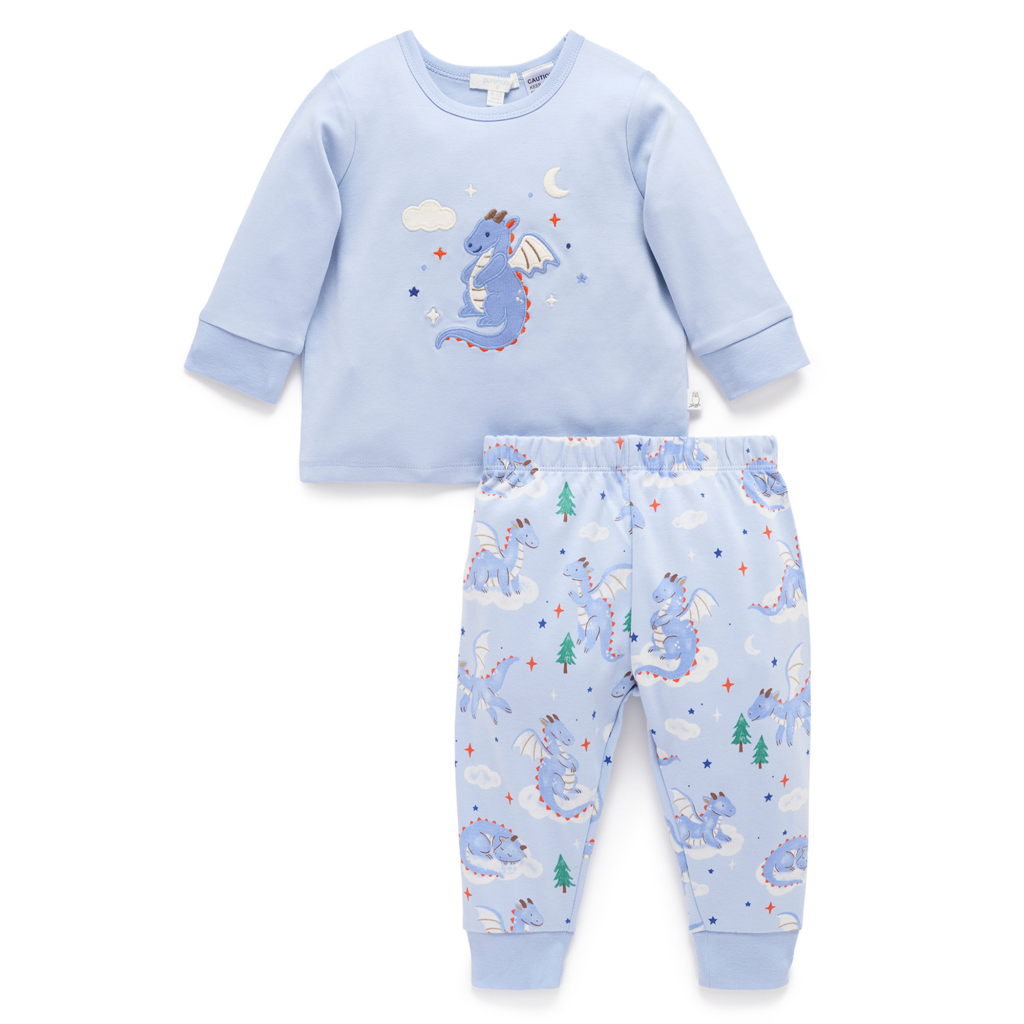 Purebaby Thick PJ Set - Sleeping Dragon Print