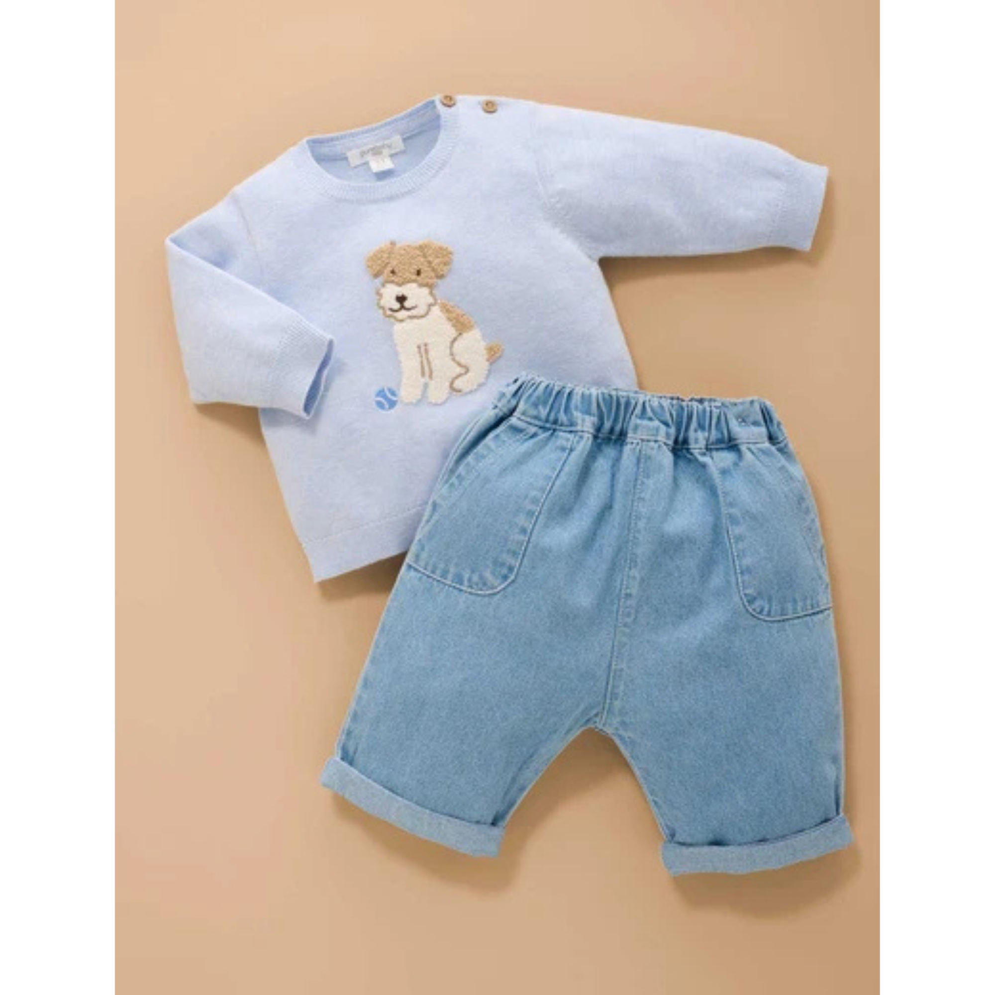 Purebaby Chenille Embroidered Jumper - Sky Melange