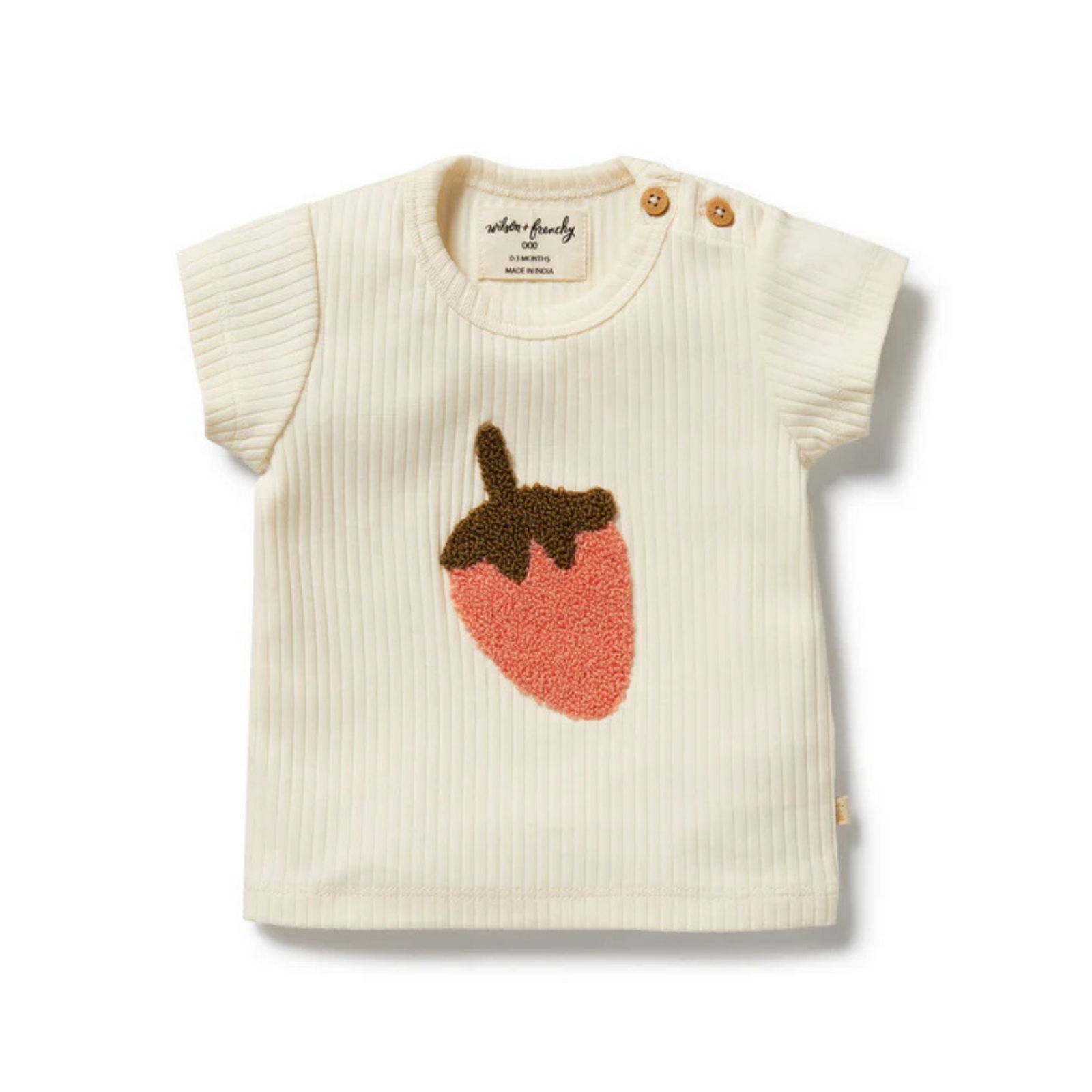 Wilson & Frenchy Strawberry Kisses Embroidered Organic Tee - Strawberry Kisses Embroidery