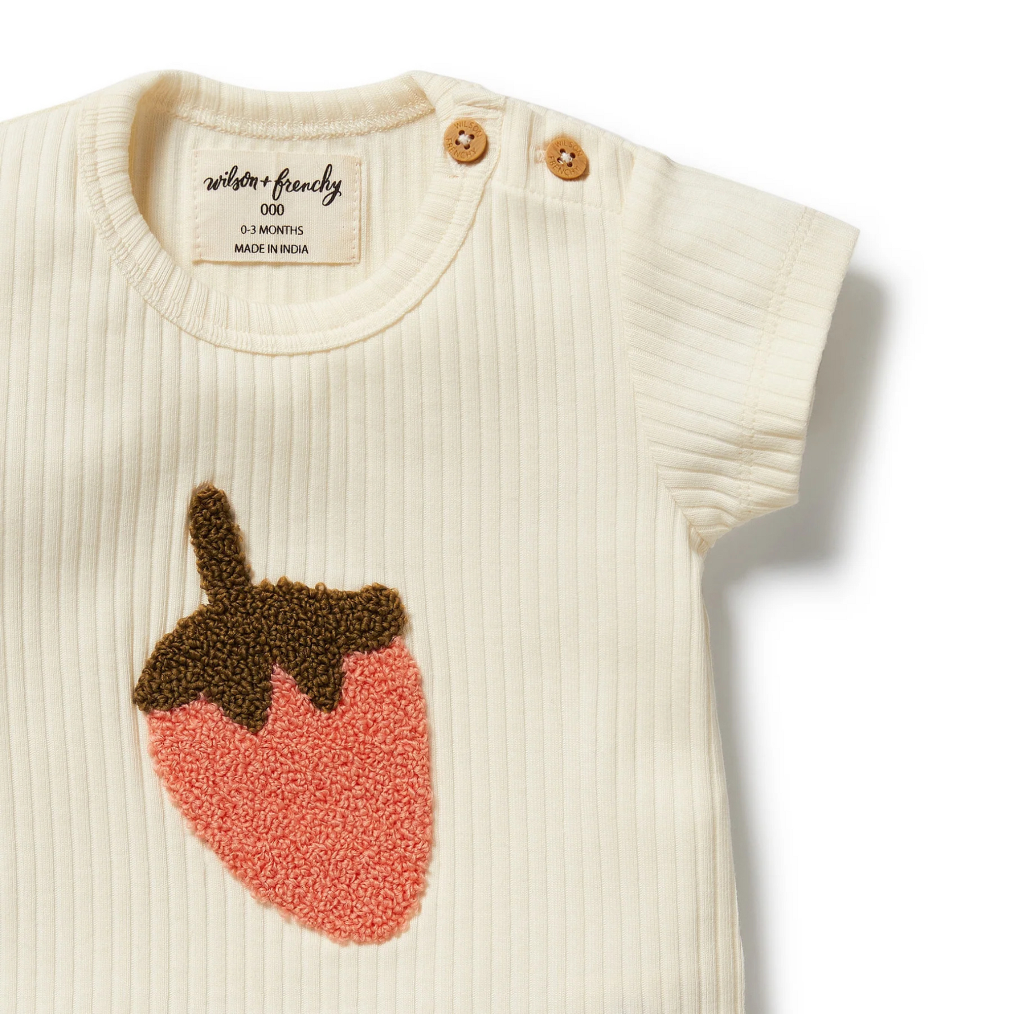 Wilson &amp; Frenchy Strawberry Kisses Embroidered Organic Tee - Strawberry Kisses Embroidery