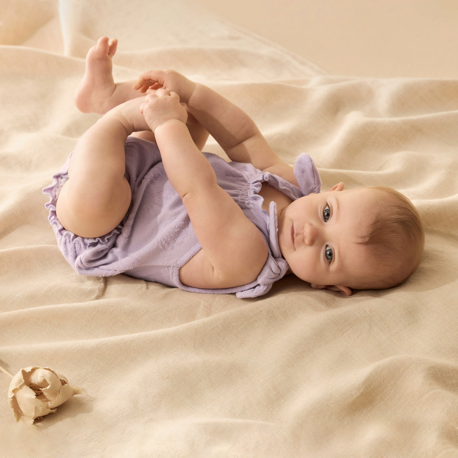 Wilson & Frenchy Lavender Shells Organic Terry Tie Playsuit - Lavender Shells