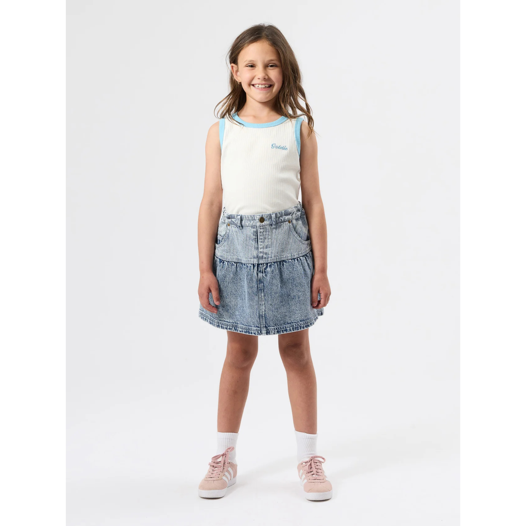 Goldie + Ace Pinstripe Peplum Denim Skirt