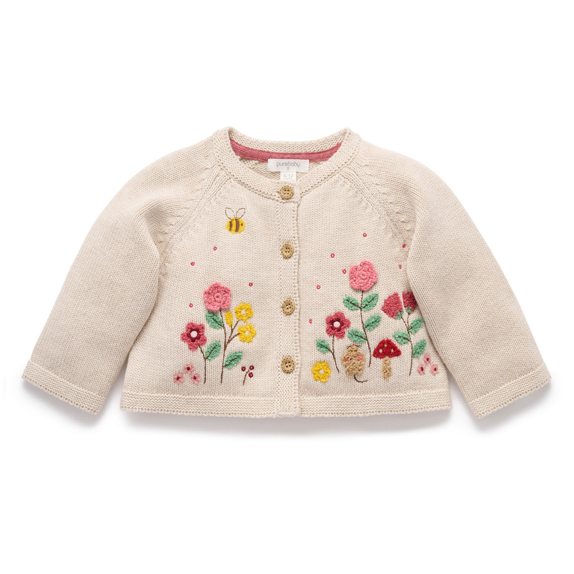 Purebaby Embroidered Cardigan - Wheat Melange
