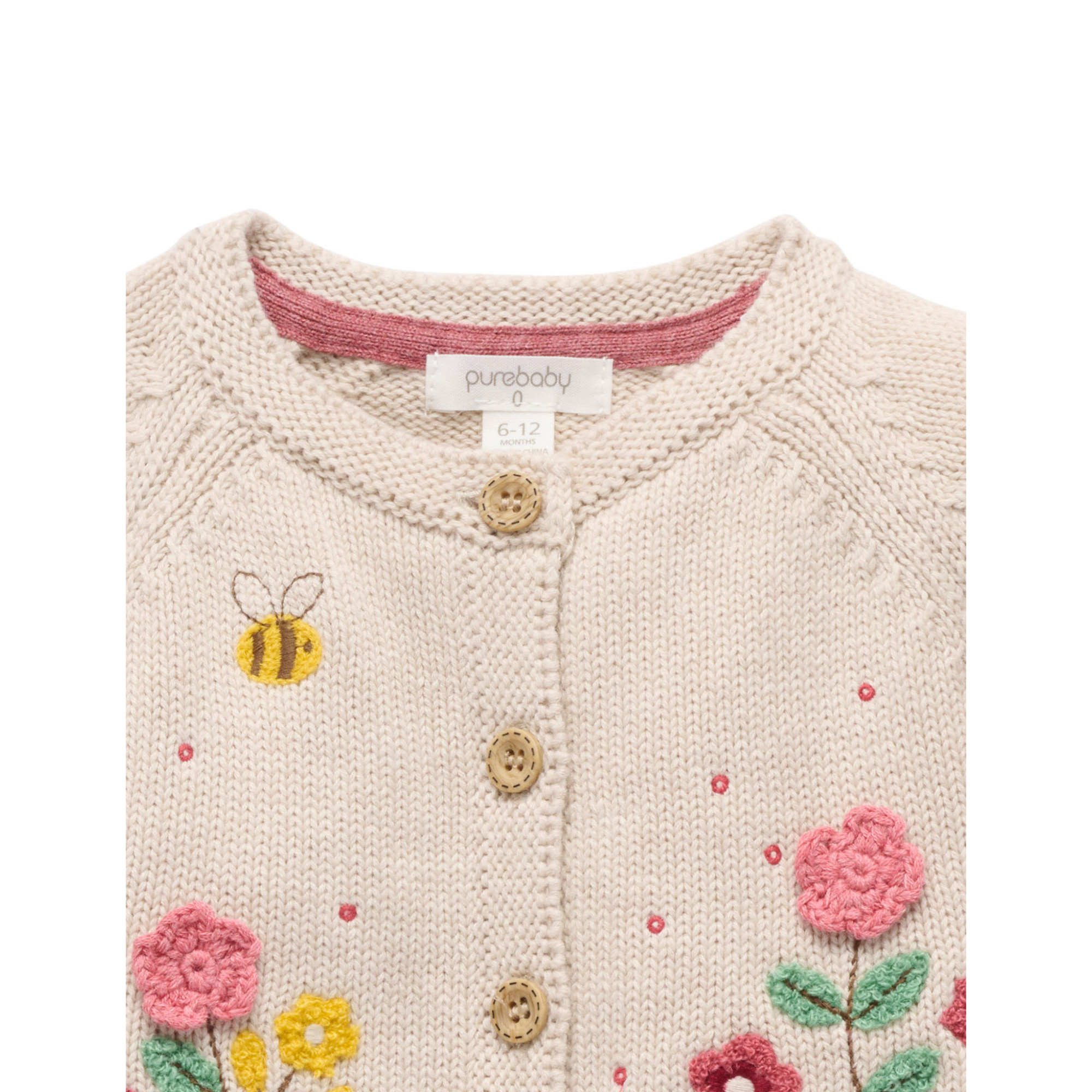 Purebaby Embroidered Cardigan - Wheat Melange