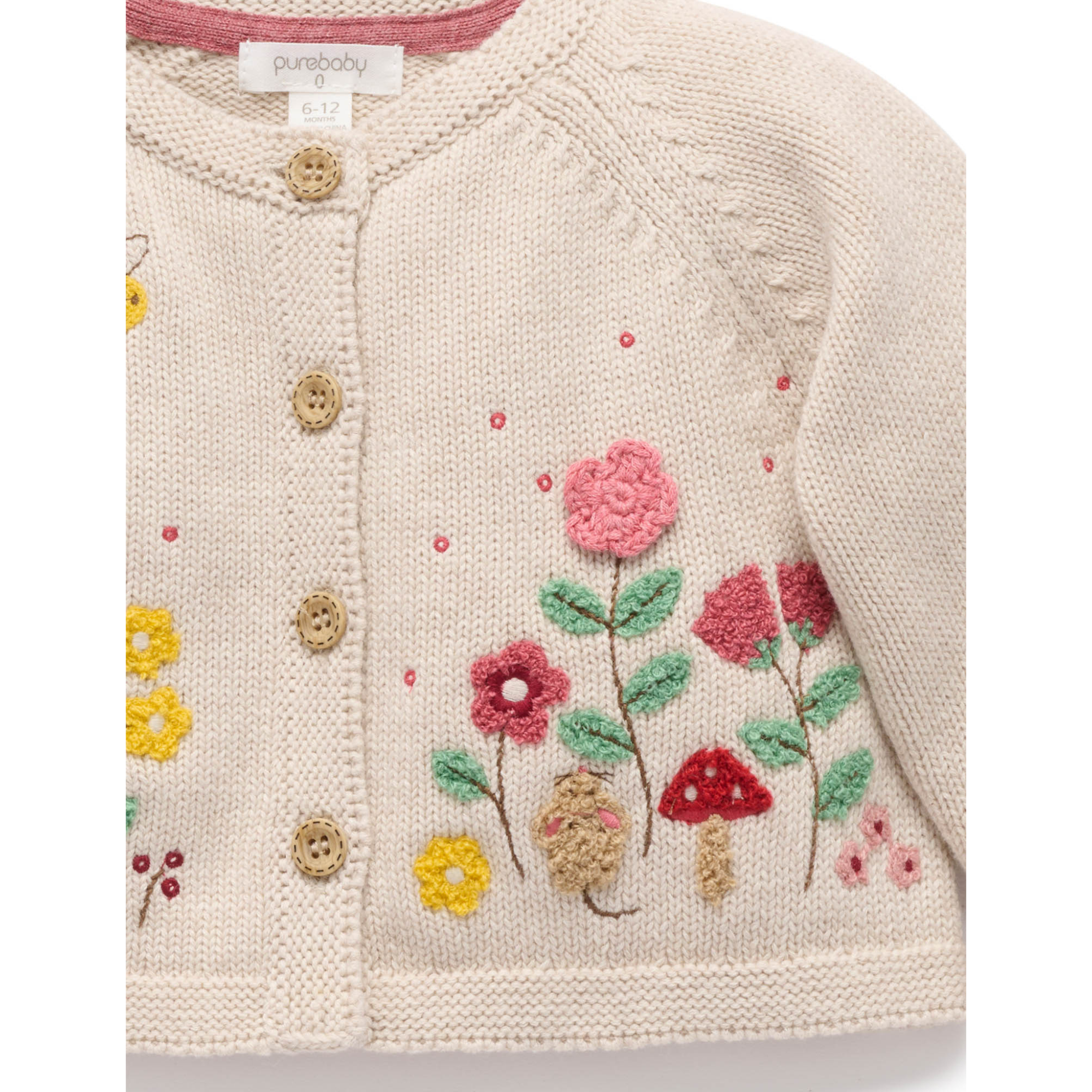 Purebaby Embroidered Cardigan - Wheat Melange