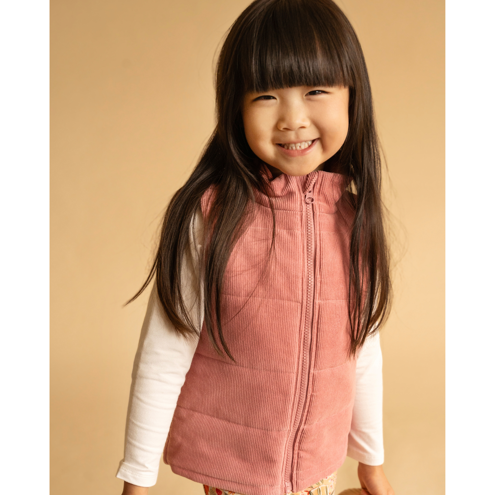 Fox & Finch Wild garden quilted zip up vest - Rose