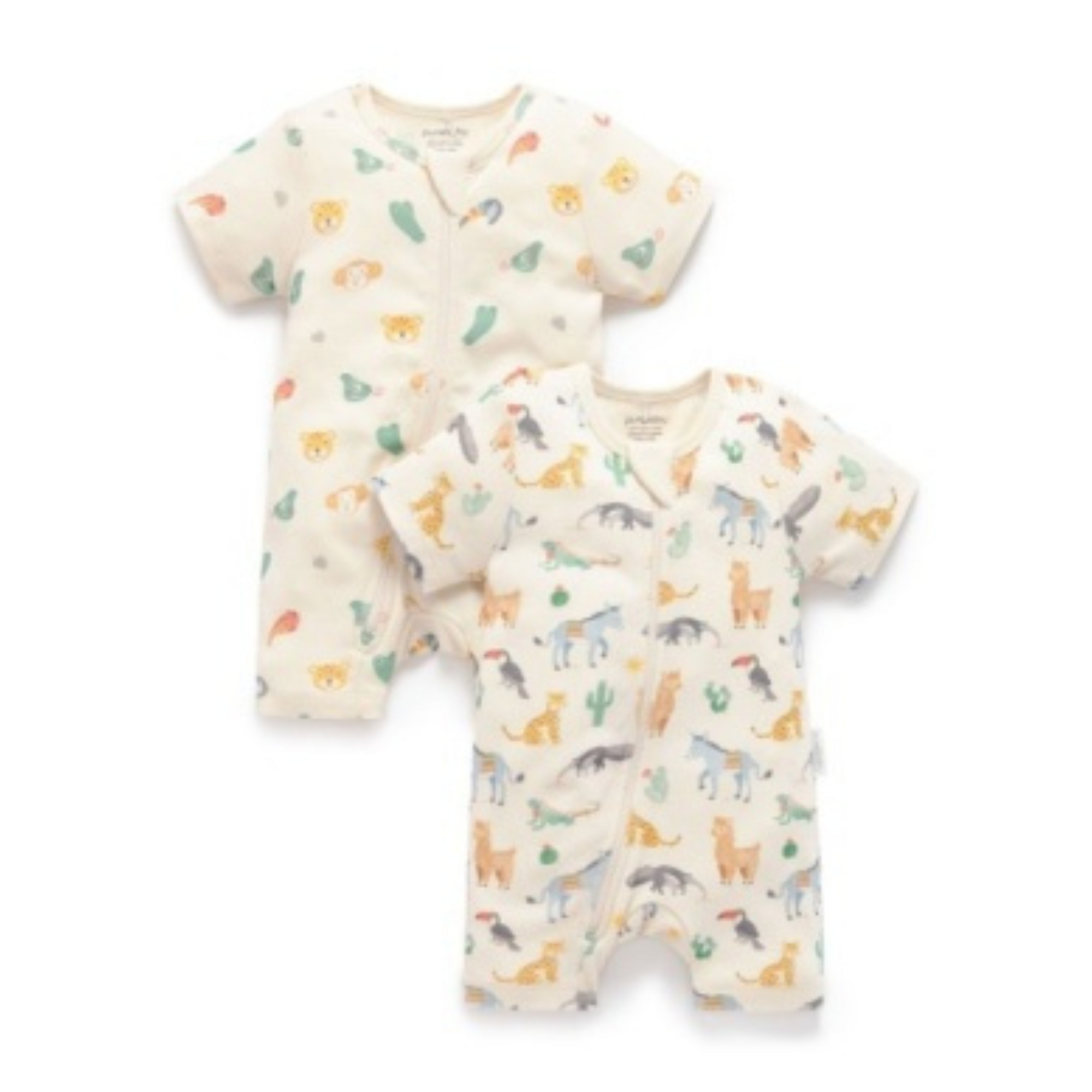 Purebaby 2 Pack S/Slv Digital Growsuit - Fiesta Heads Print
