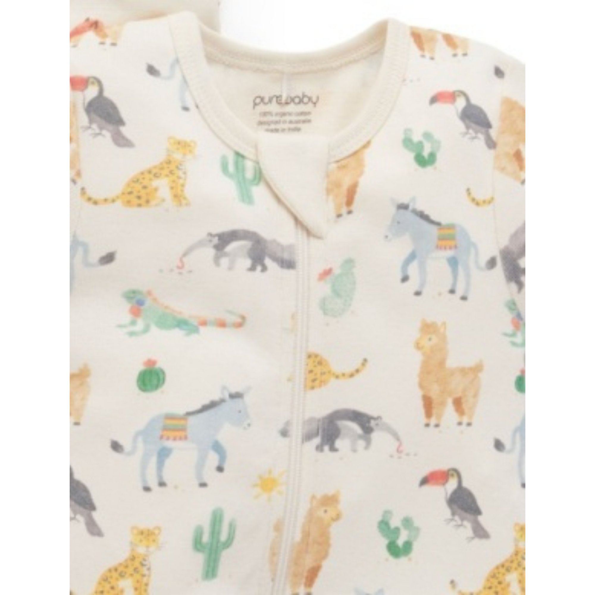 Purebaby 2 Pack S/Slv Digital Growsuit - Fiesta Heads Print