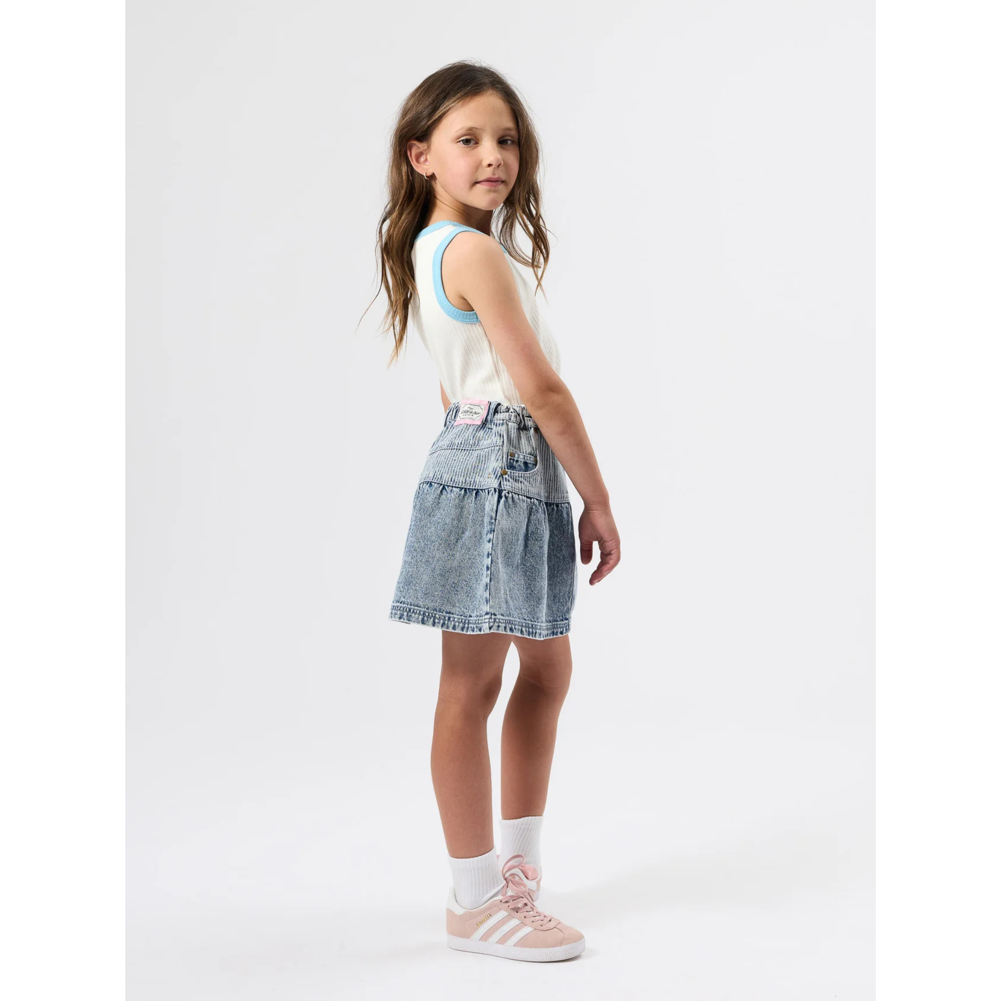 Goldie + Ace Pinstripe Peplum Denim Skirt