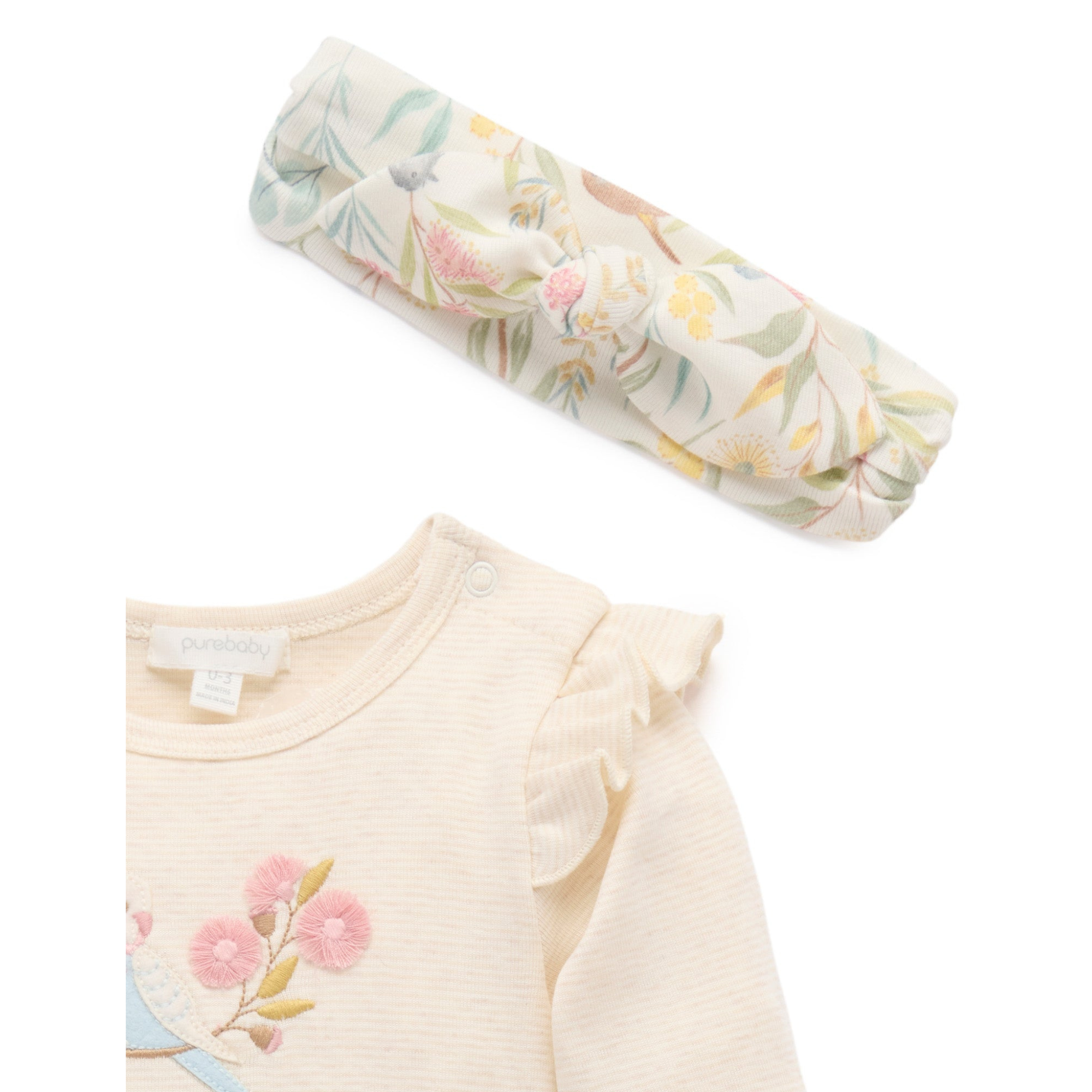 Purebaby 3 Piece Gift Pack w/ Headband - Aviary Garden