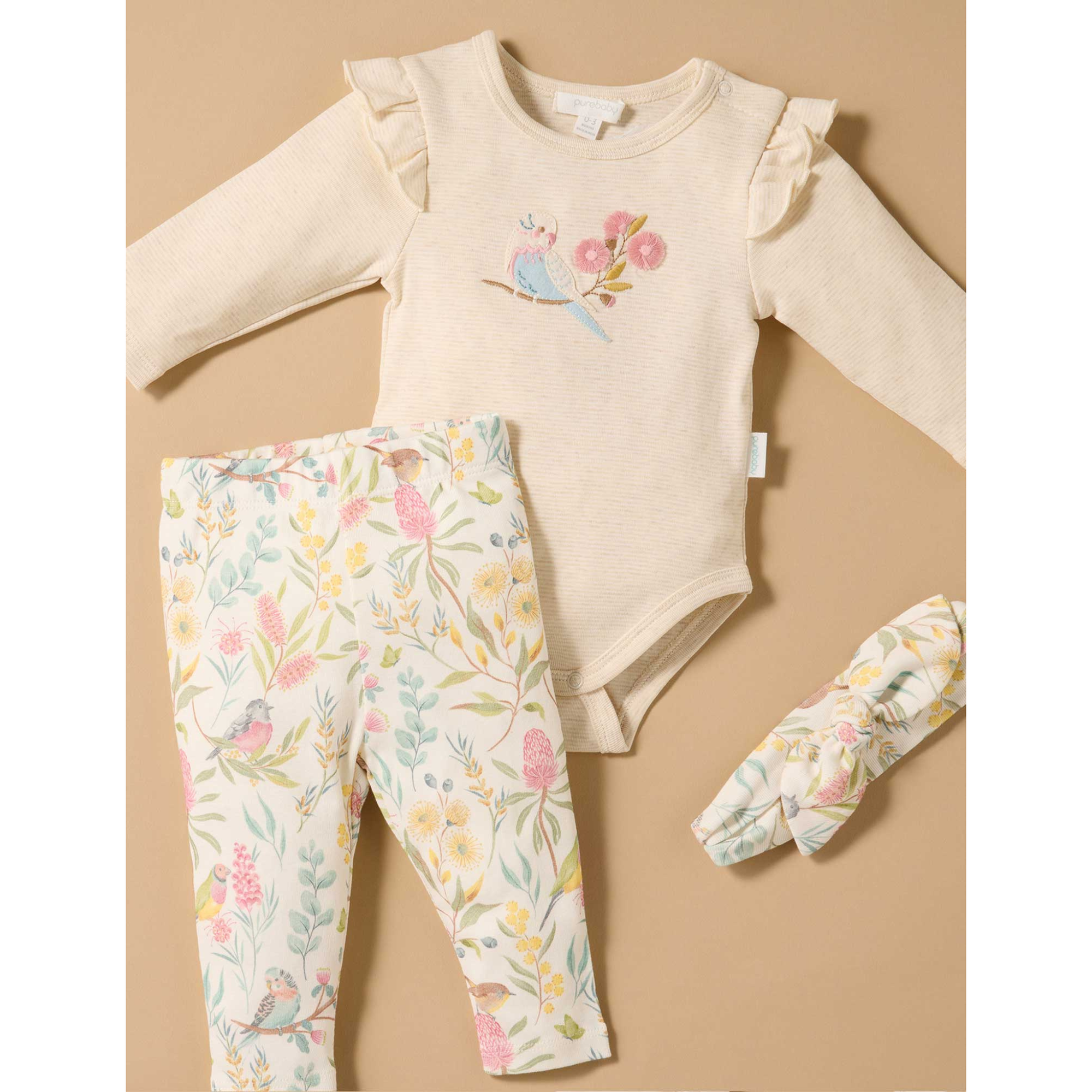 Purebaby 3 Piece Gift Pack w/ Headband - Aviary Garden