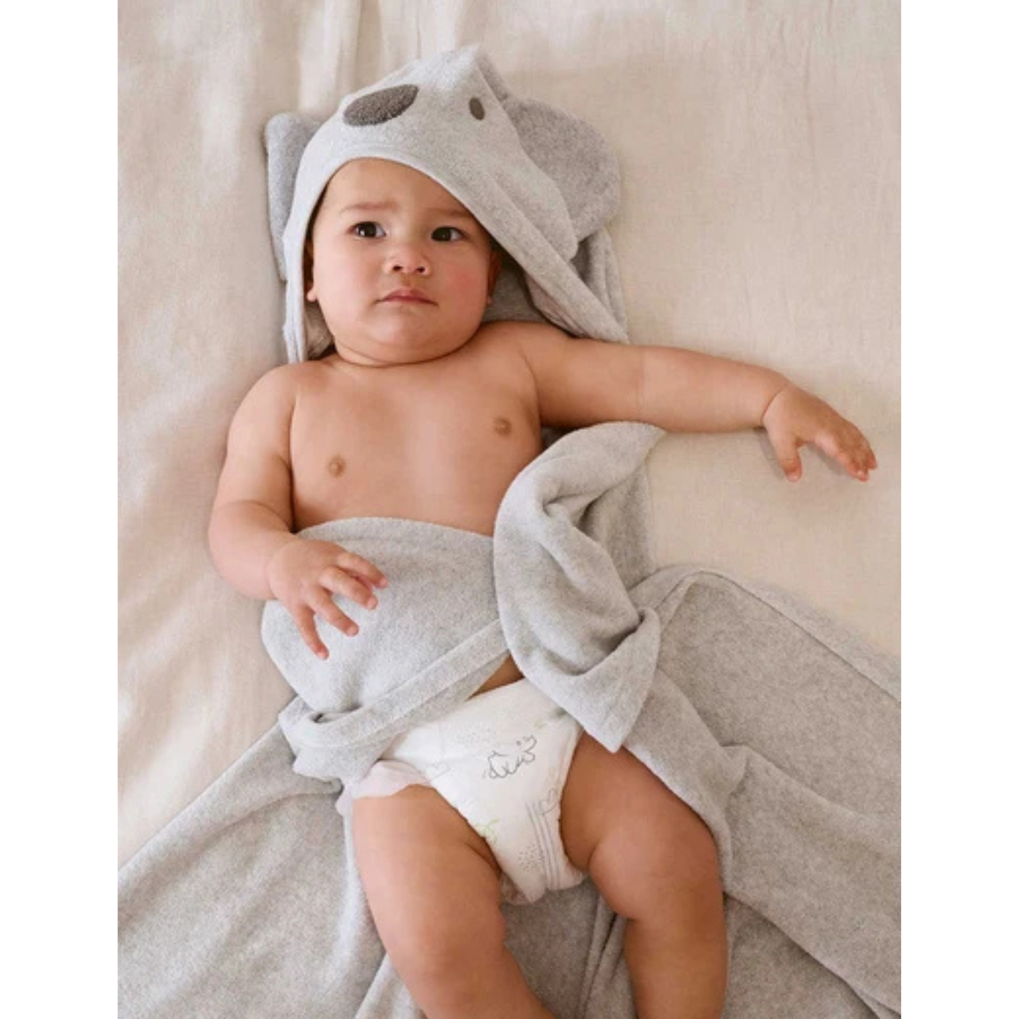Purebaby Hooded Towel Koala - Pale Grey Melange