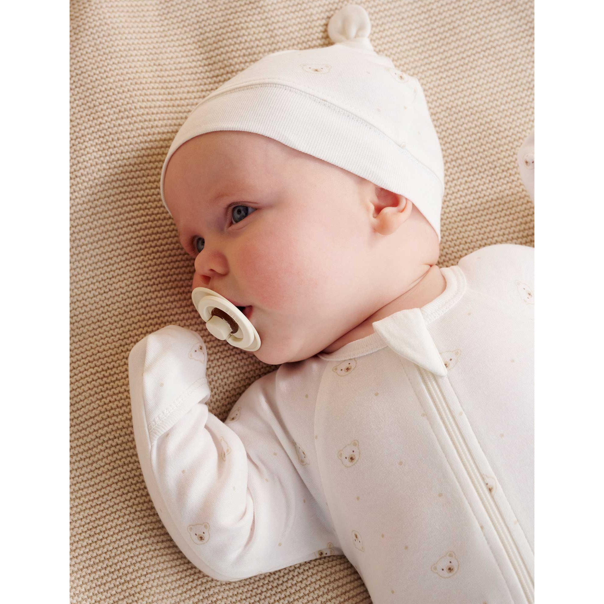 Purebaby Zip Growsuit &amp; Hat Set - Vanilla Bear