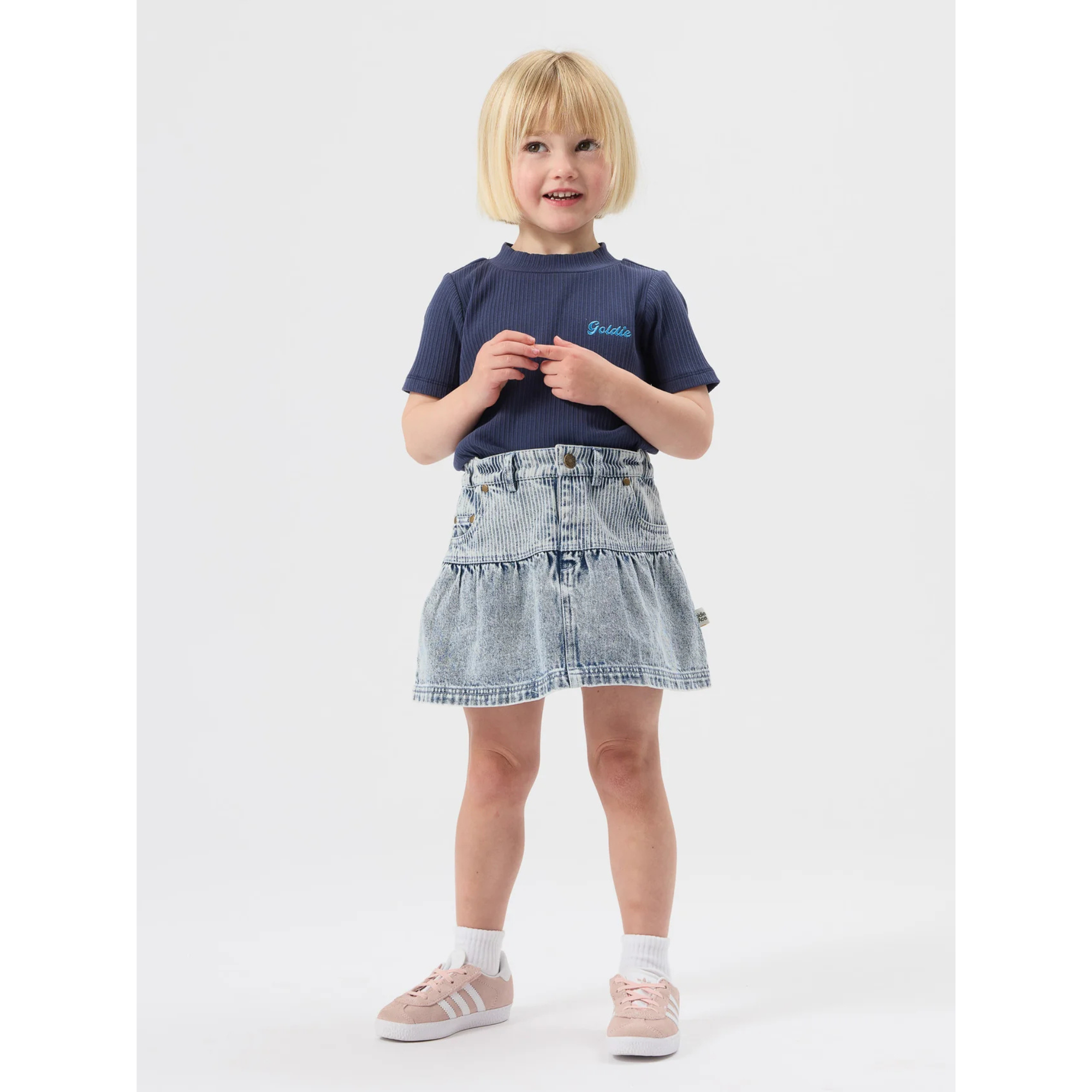 Goldie + Ace Pinstripe Peplum Denim Skirt