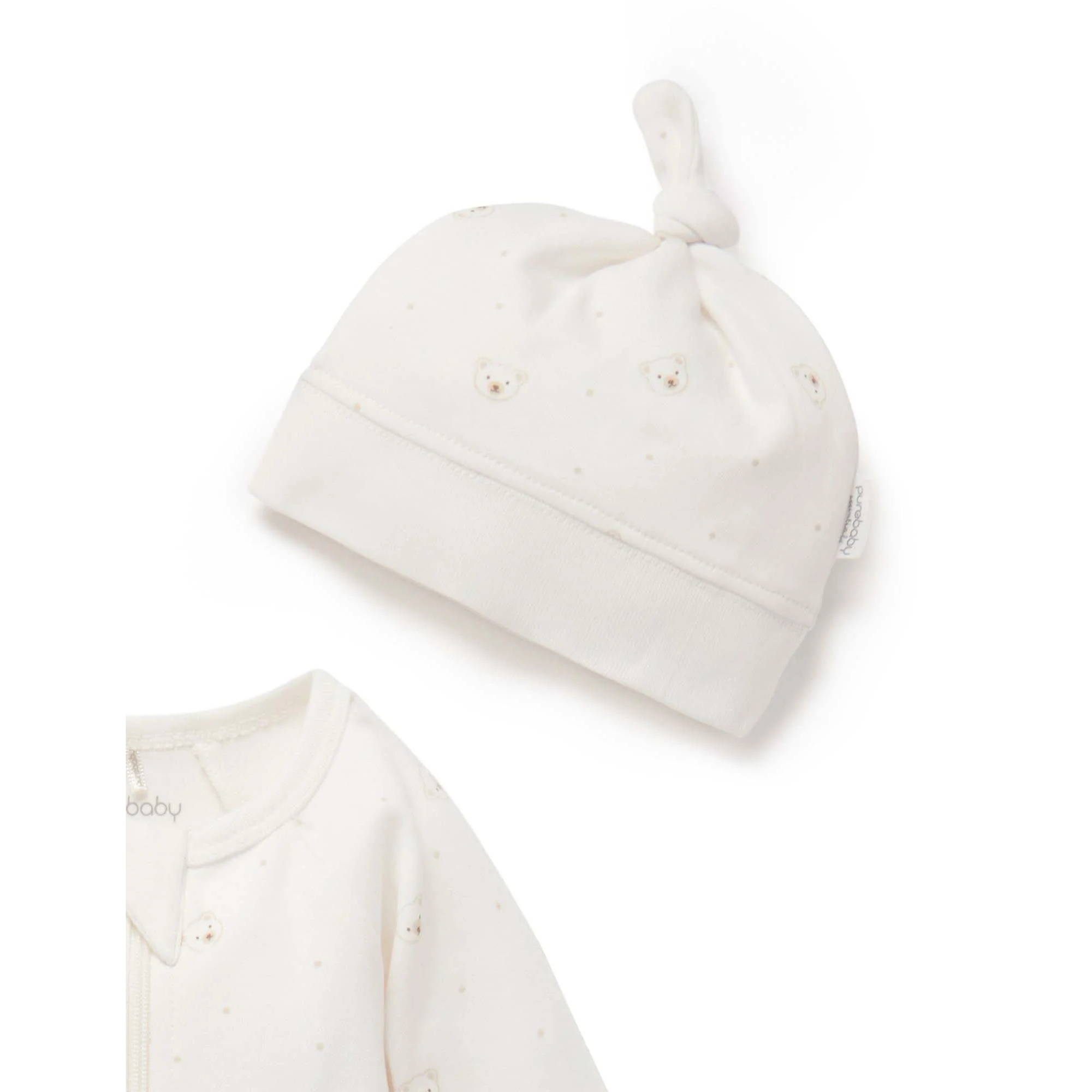 Purebaby Zip Growsuit &amp; Hat Set - Vanilla Bear