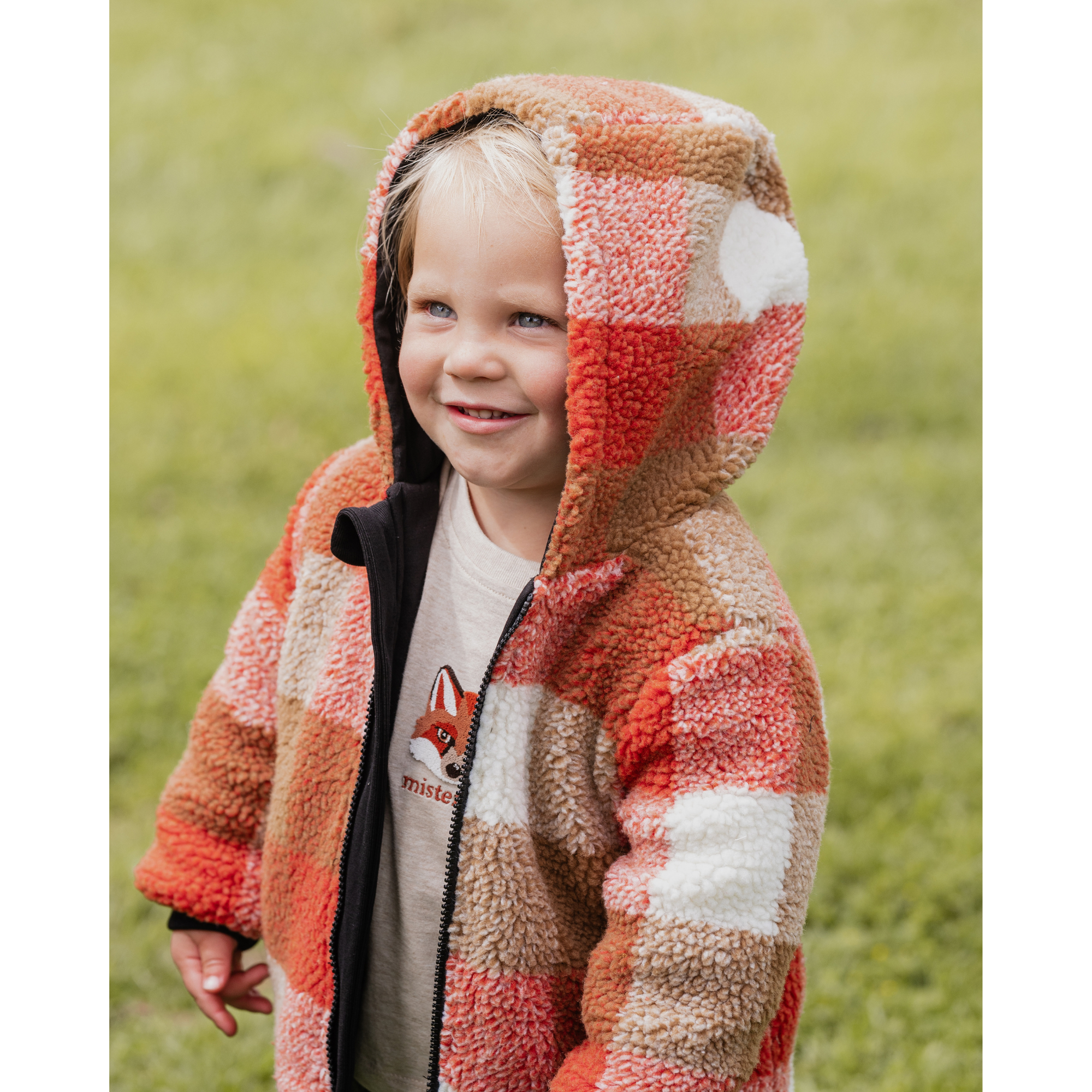 Fox &amp; Finch Mr fox sherpa check jacket - Rust check