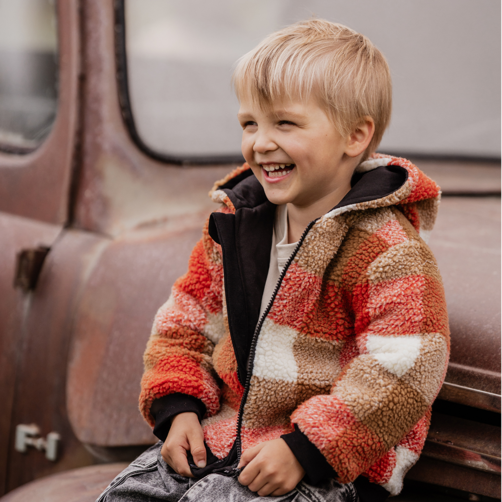 Fox &amp; Finch Mr fox sherpa check jacket - Rust check