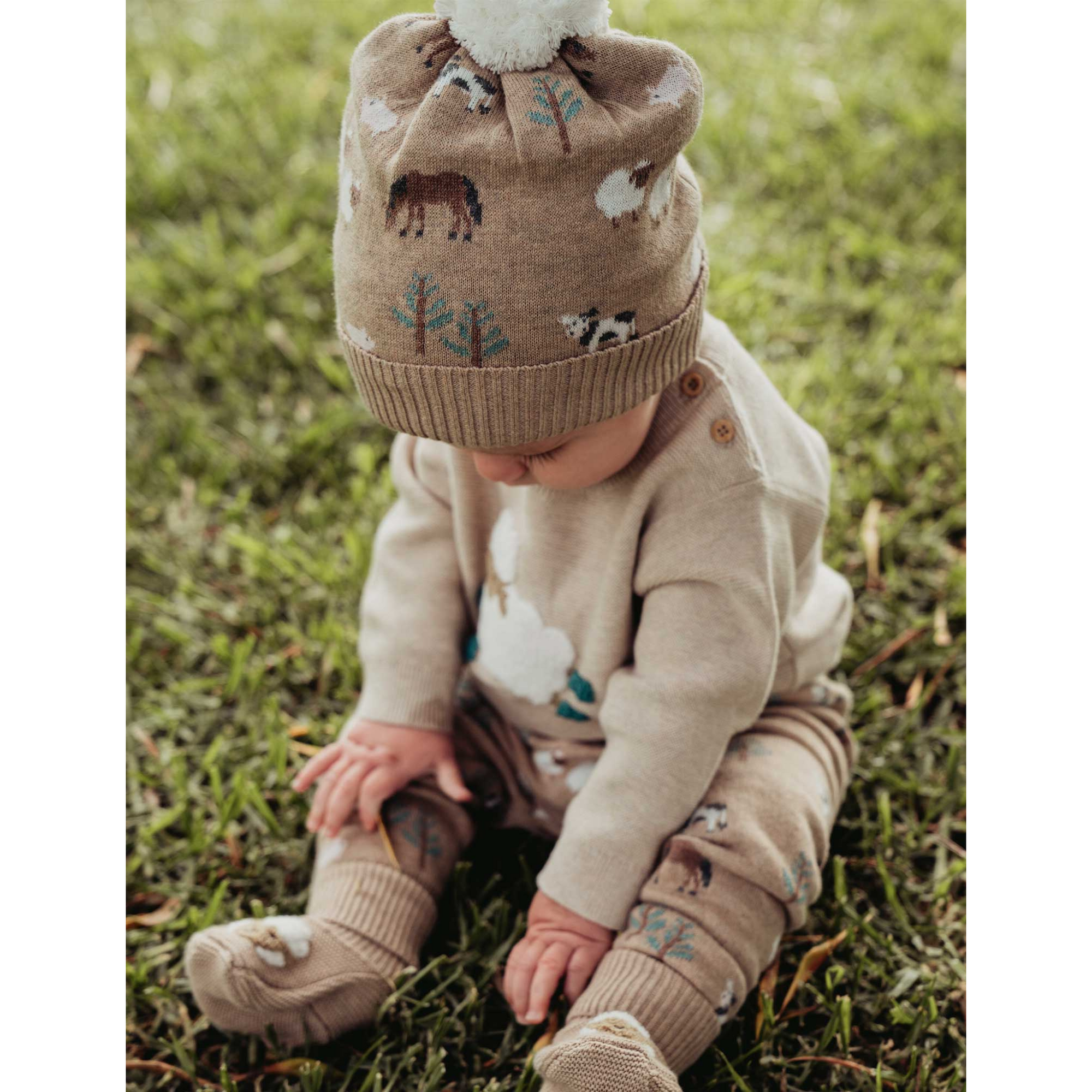 Purebaby On The Farm Beanie - Farm Jacquard