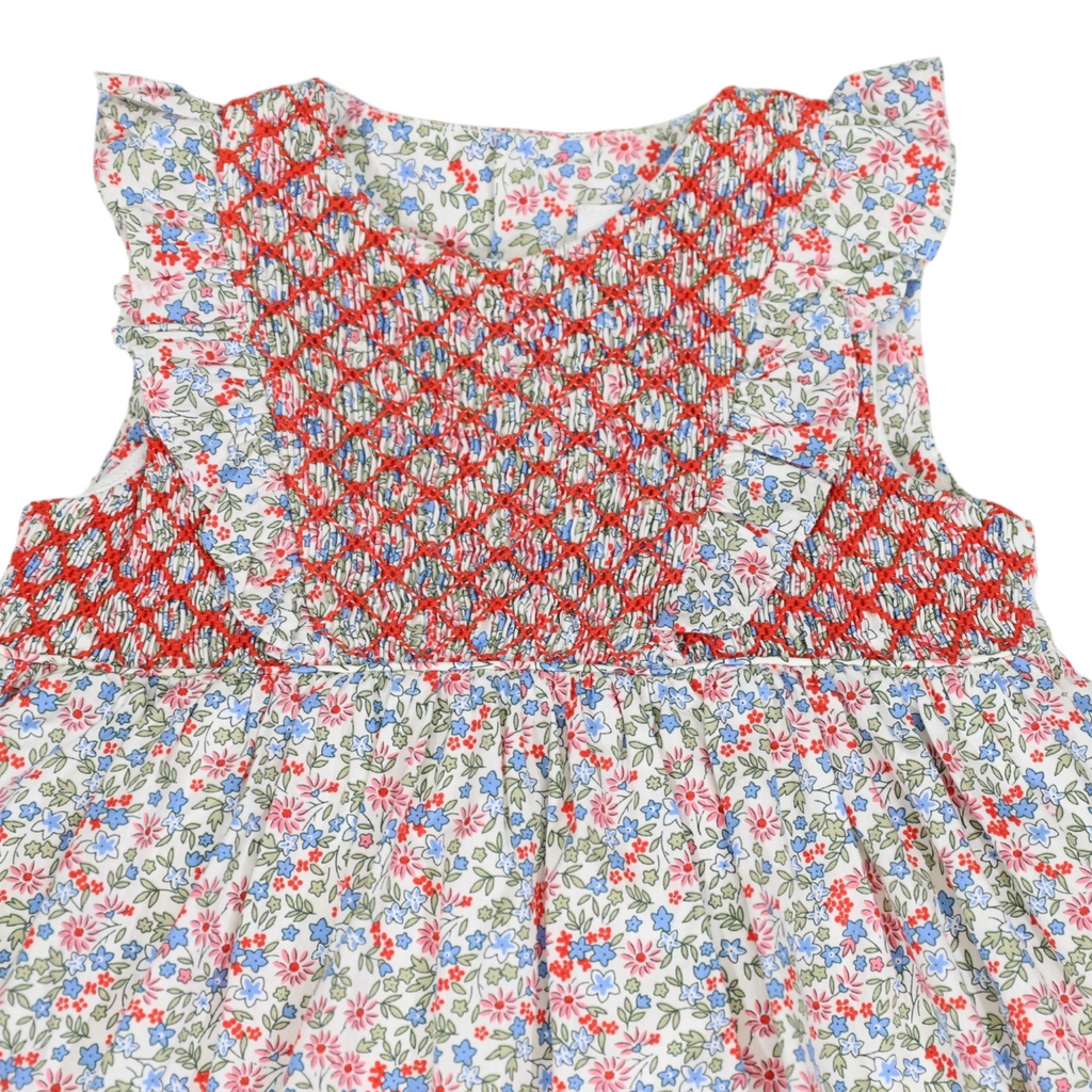 Frilled Smocked Dress Red Floral