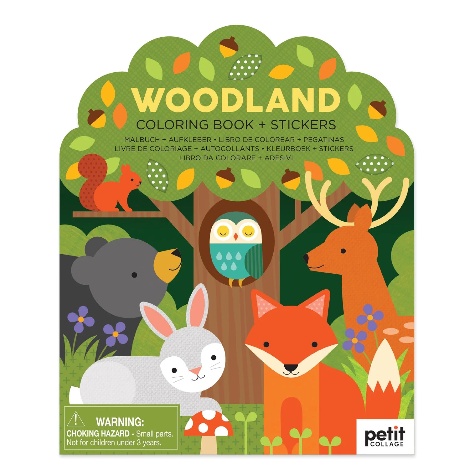 Petit Collage Colouring Book with Sticker - Woodland Animals Green