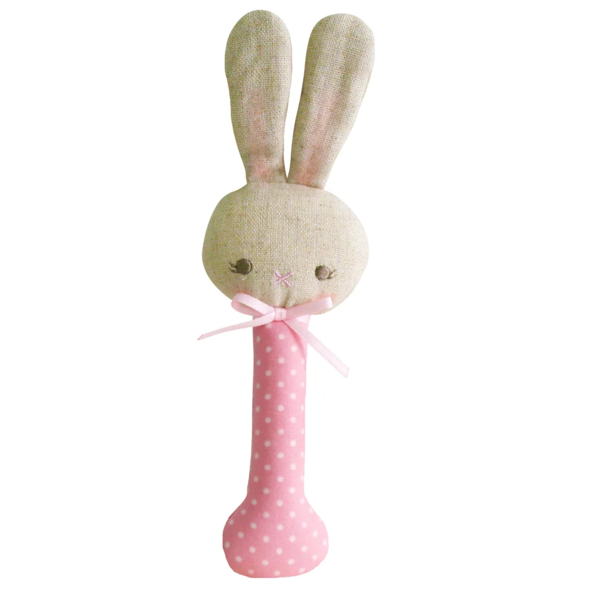 Alimrose Bunny Stick Rattle - Pink/White Spots