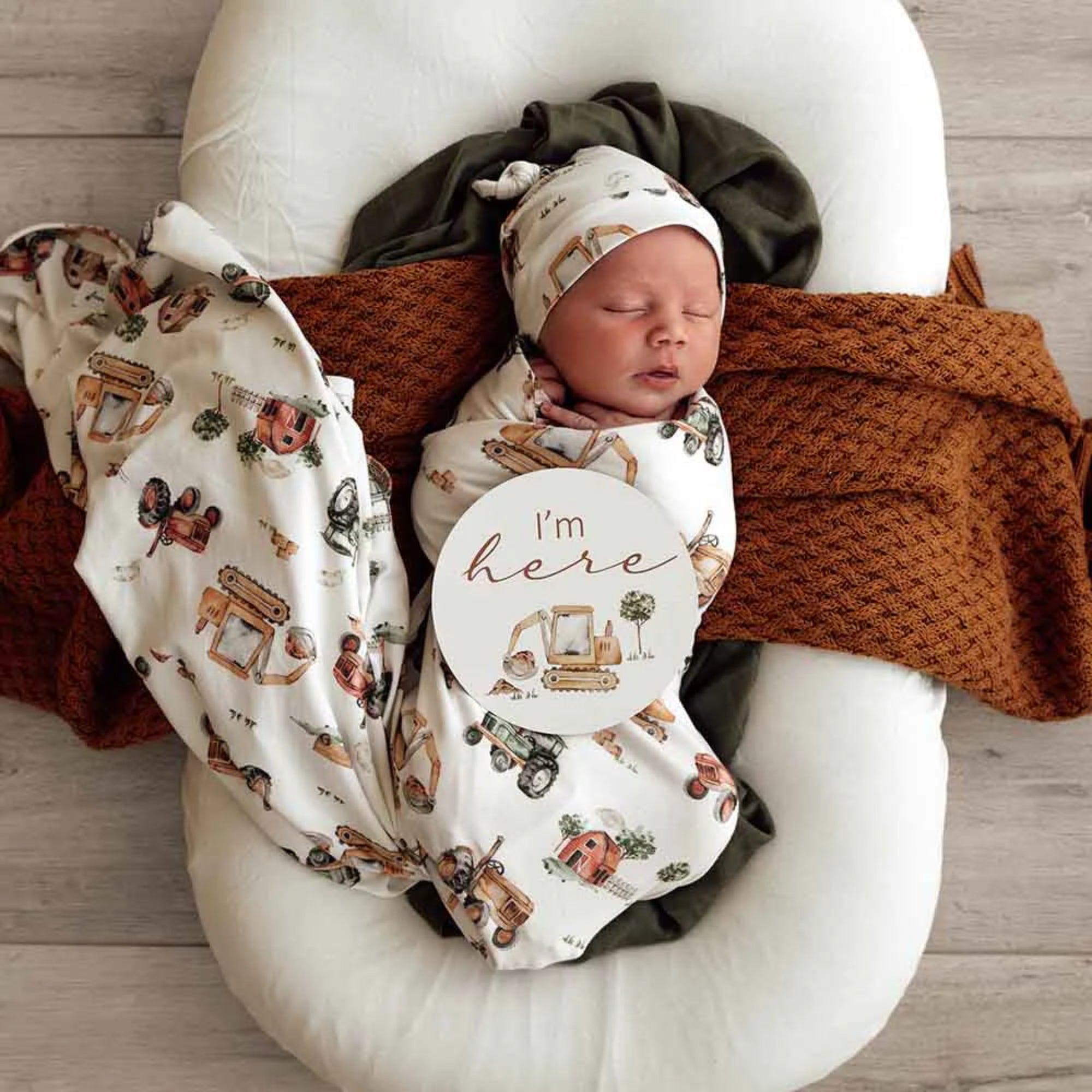 DIGGER & TRACTORS  -Snuggle Hunny Organic Jersey Wrap & Beanie Set